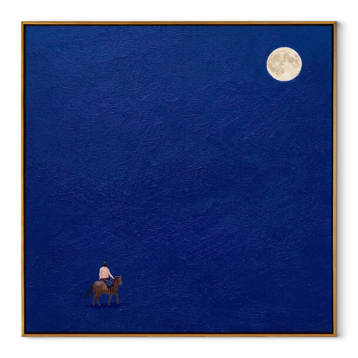 Small Rider Beneath Moon equestrian horse painting, square canvas artwork