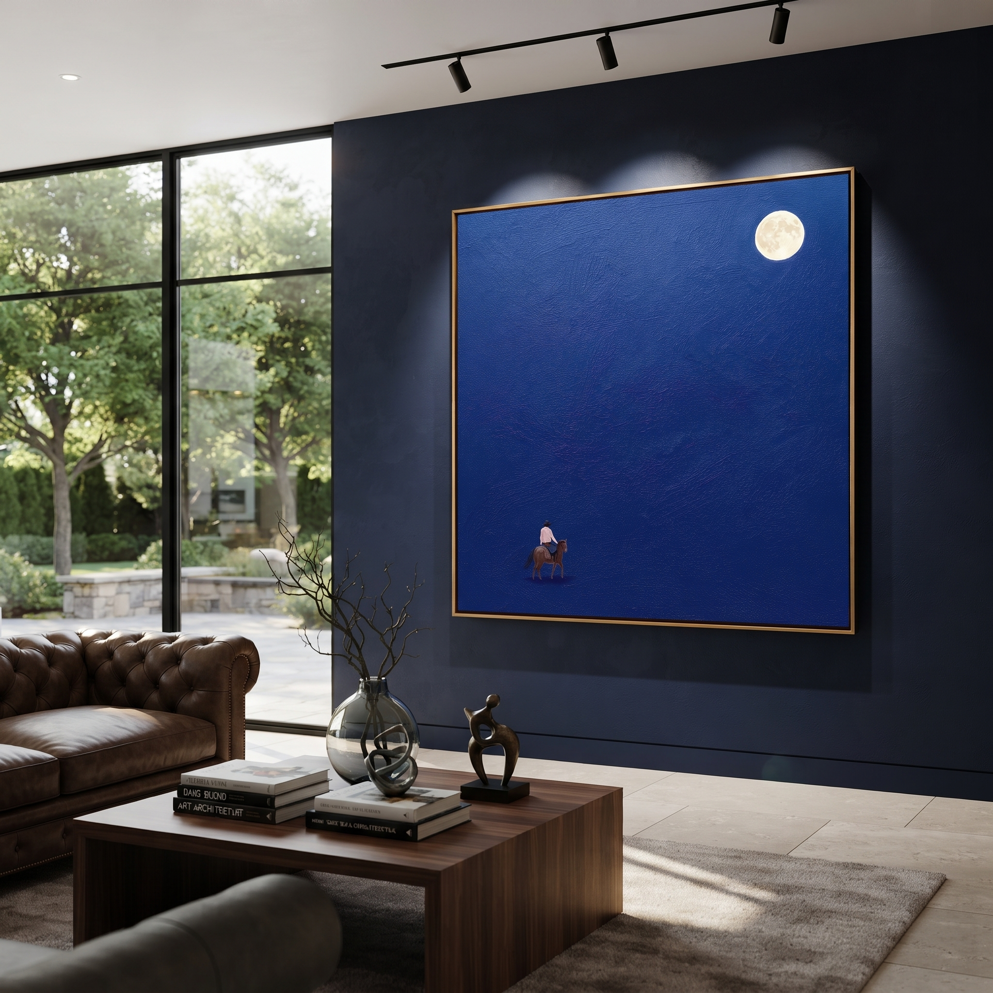 Small Rider Beneath Moon displayed in a layered residential setting