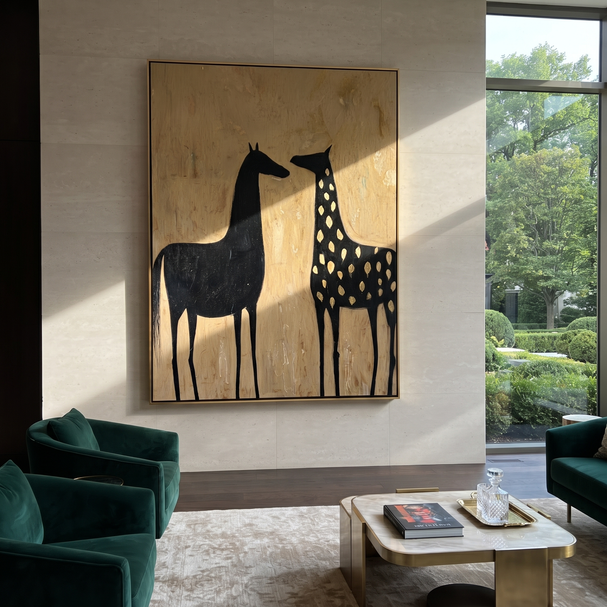 Spotted Horse Meets Black presented as a colorful interior focal point