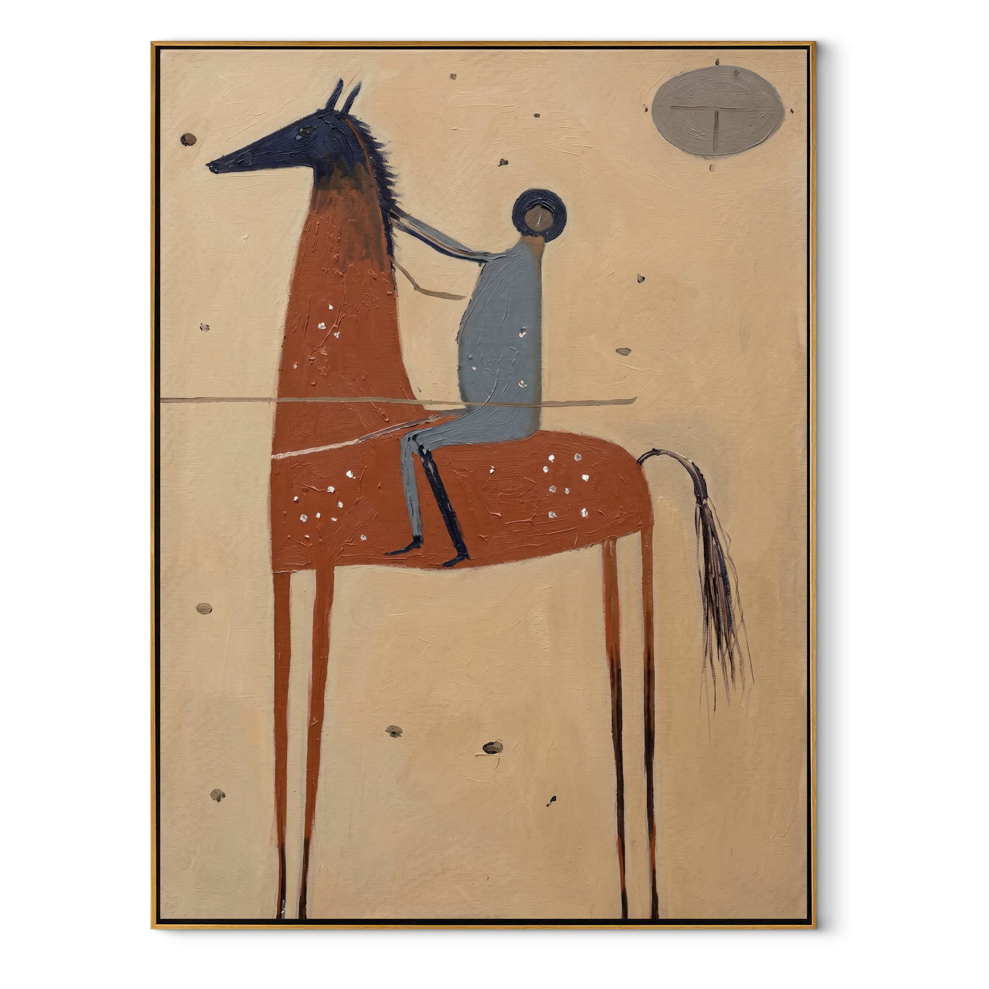 Blue Rider Draws Orbit equestrian horse painting, vertical canvas artwork