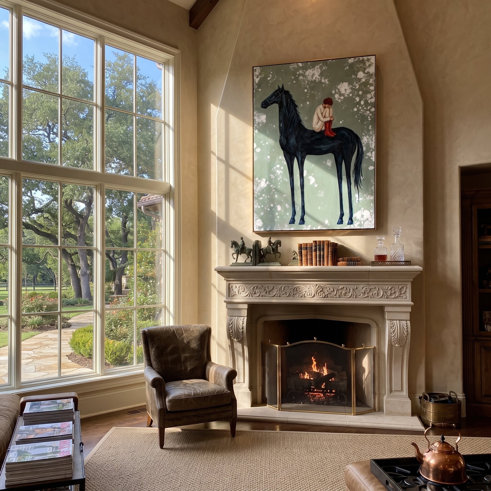 Bent Rider Crosses Snow displayed in a collected contemporary interior