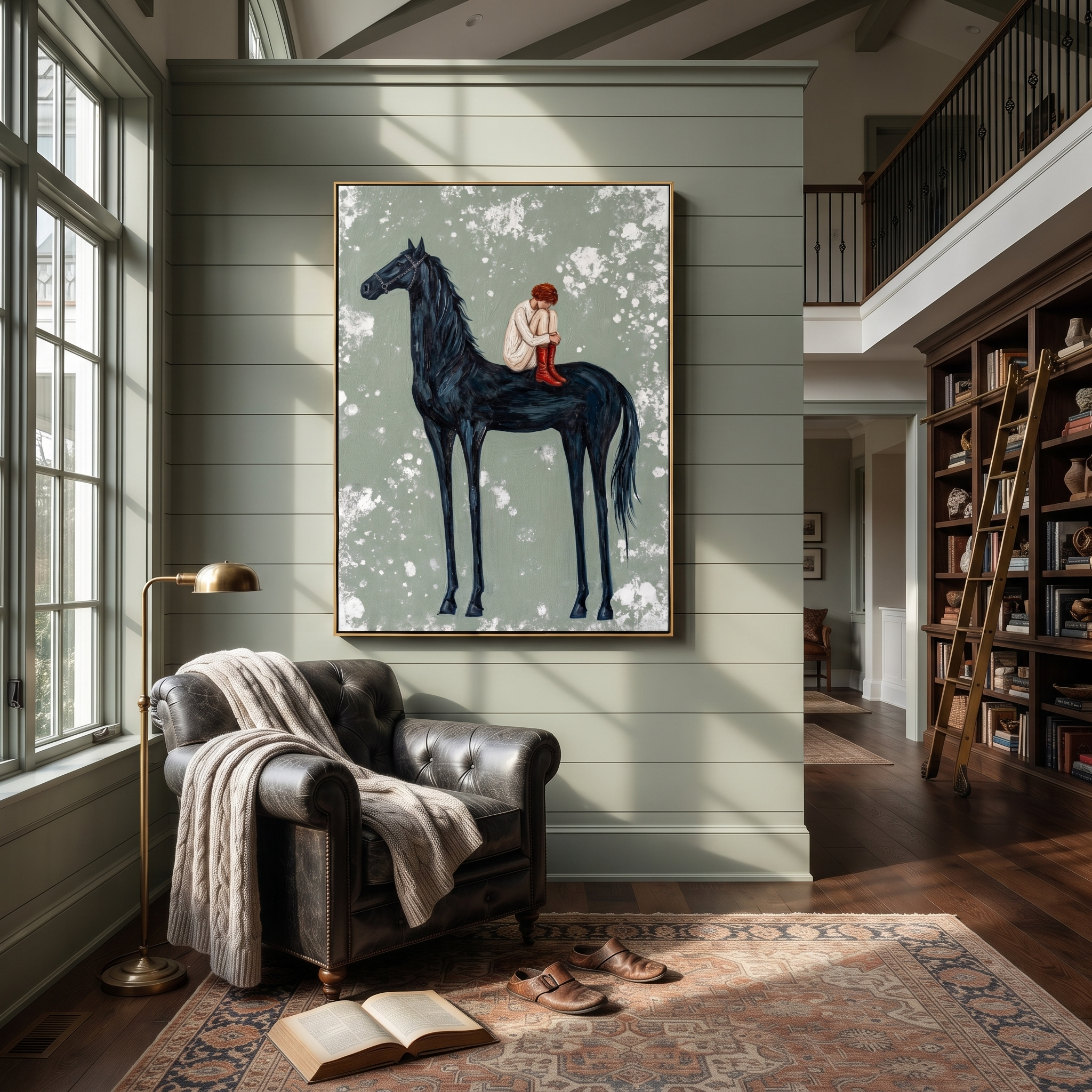 Bent Rider Crosses Snow presented as a colorful interior focal point