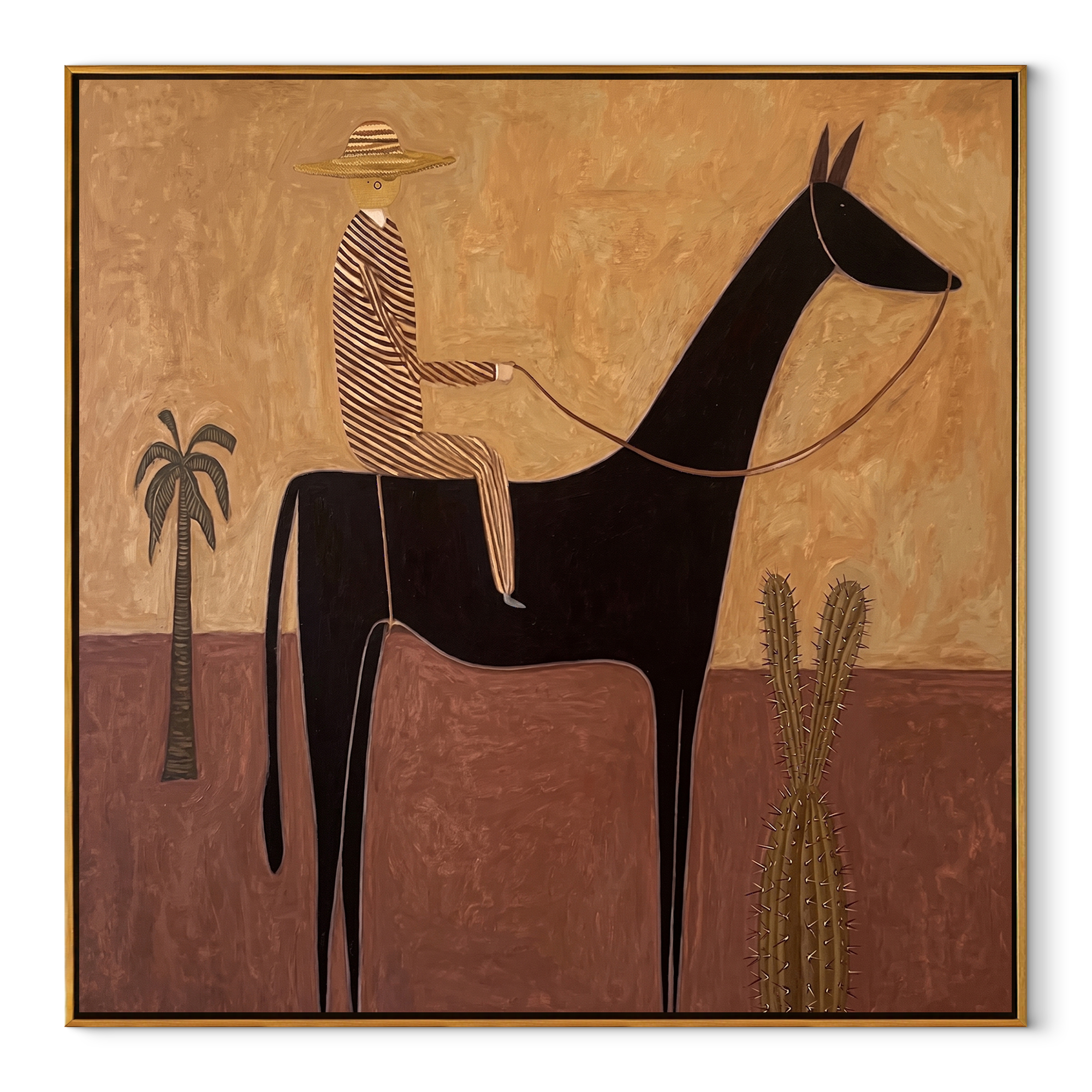 Striped Rider Crosses Desert equestrian horse painting, square canvas artwork