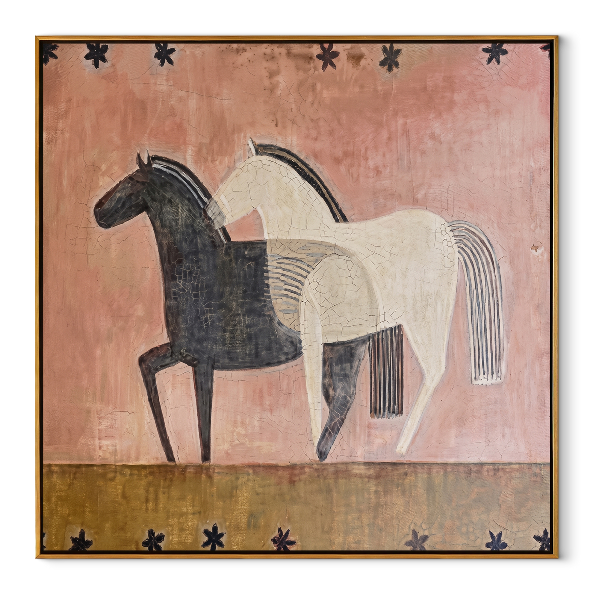 Black Horse Shadows White equestrian horse painting, square canvas artwork