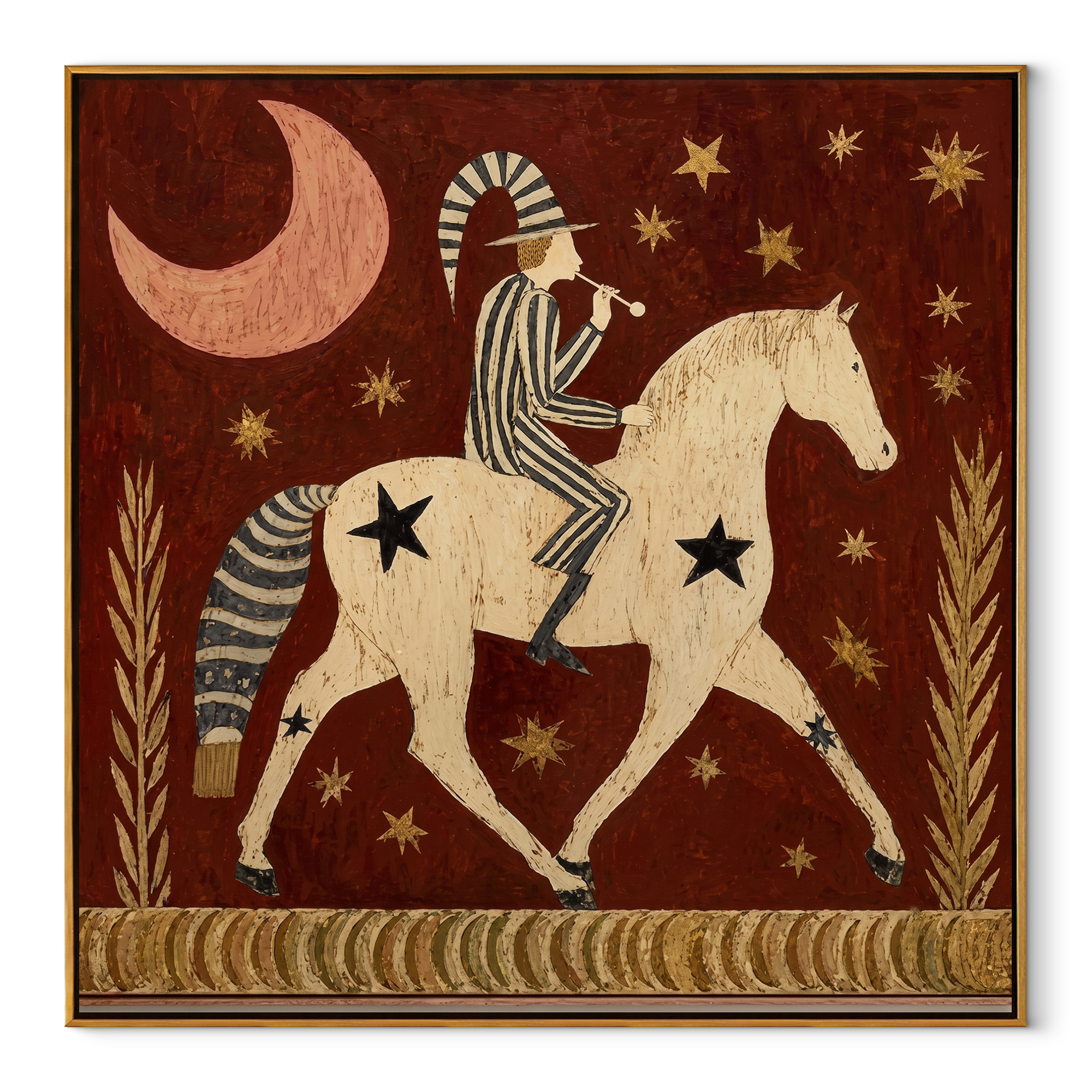 Trumpet Wakes Moonlit Horse equestrian horse painting, square canvas artwork