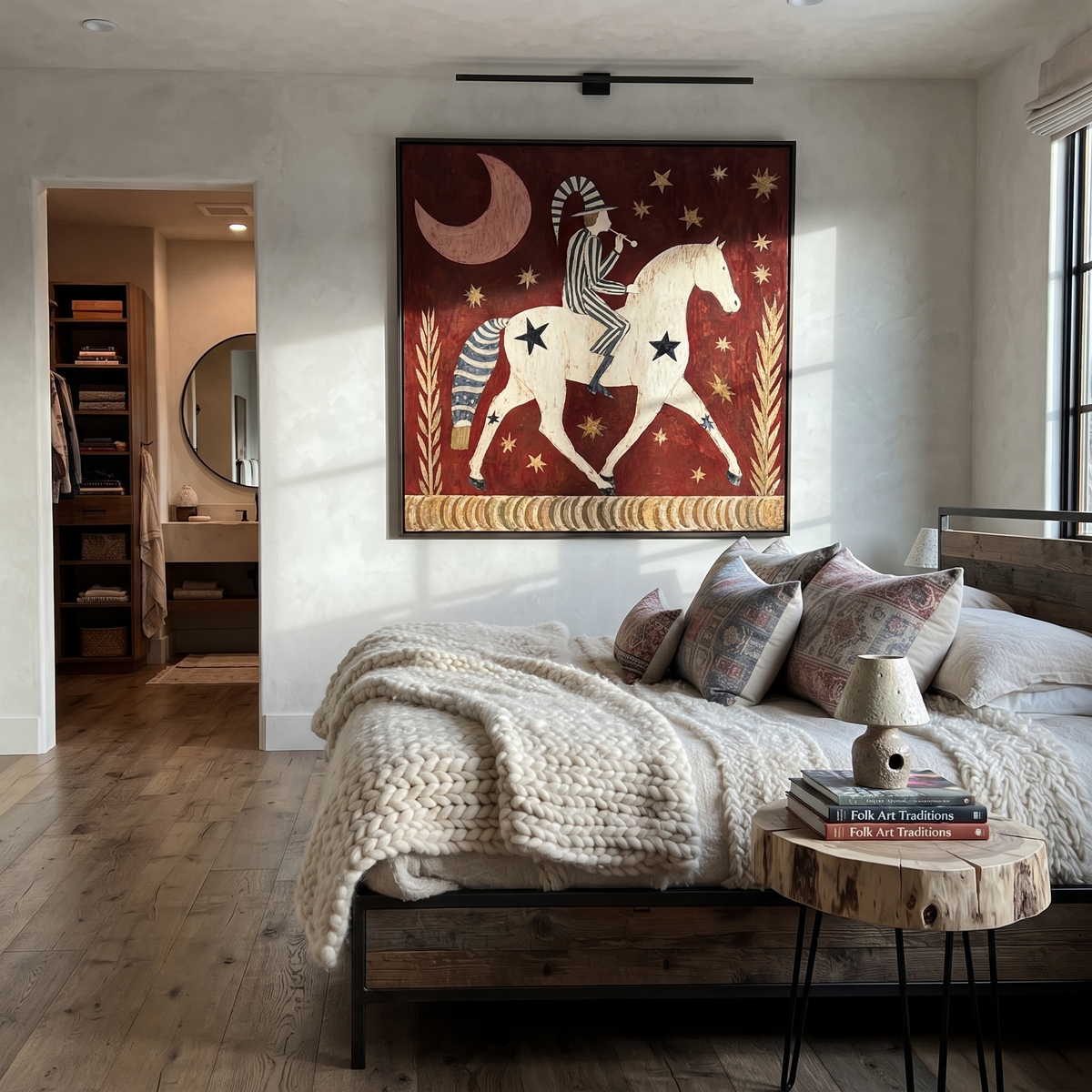 Trumpet Wakes Moonlit Horse displayed in a layered residential setting