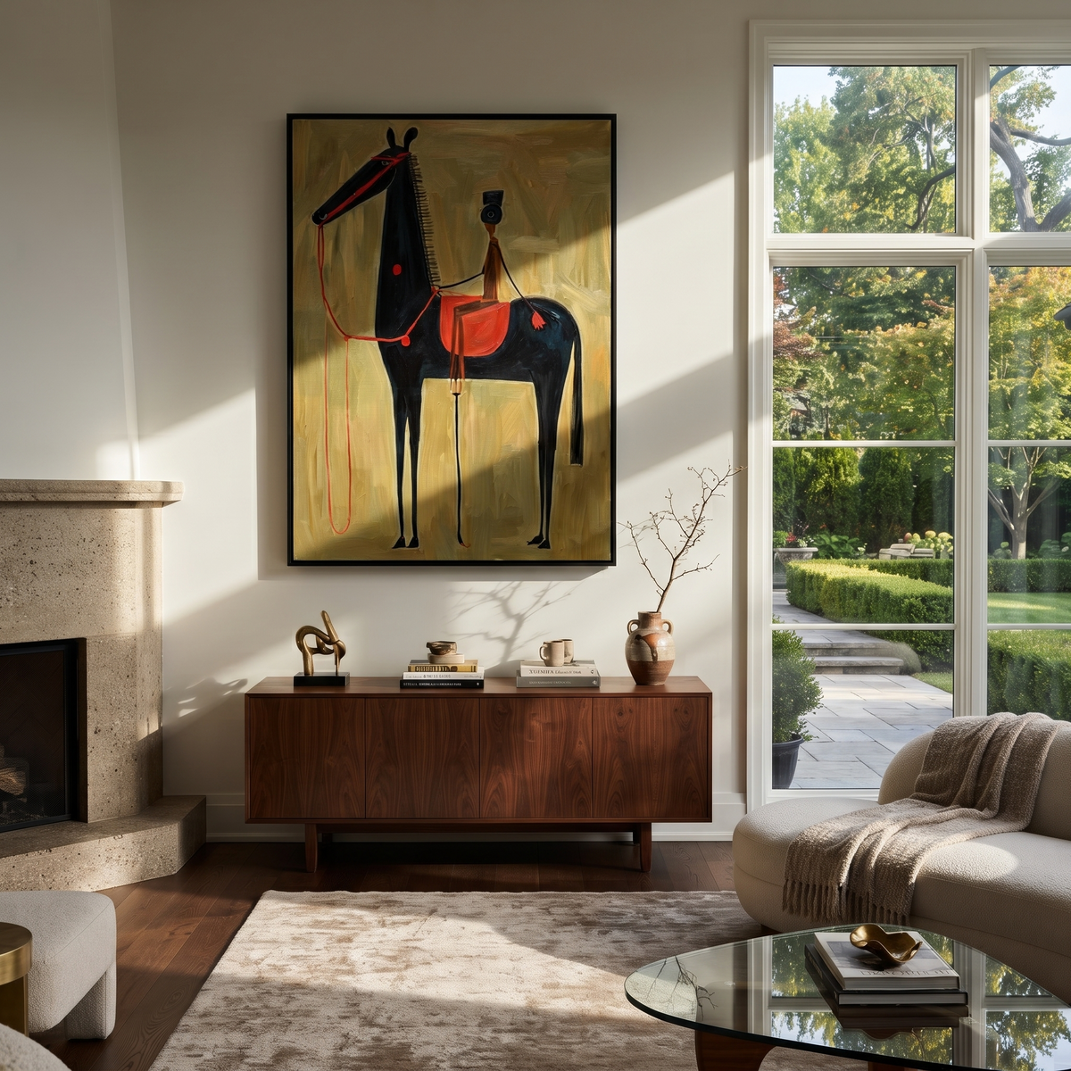 Blue Vessel Rides Black displayed in a collected contemporary interior