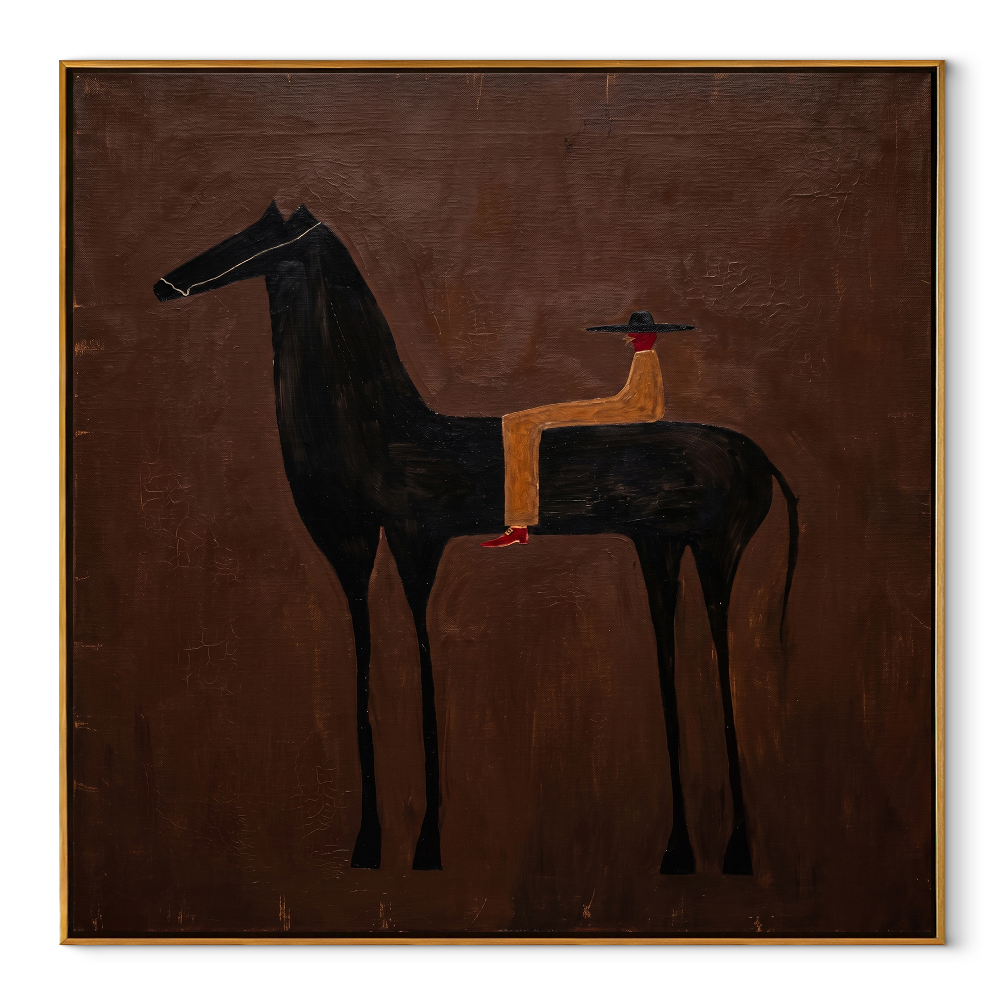 Foal Shelters beside Mother equestrian horse painting, square canvas artwork