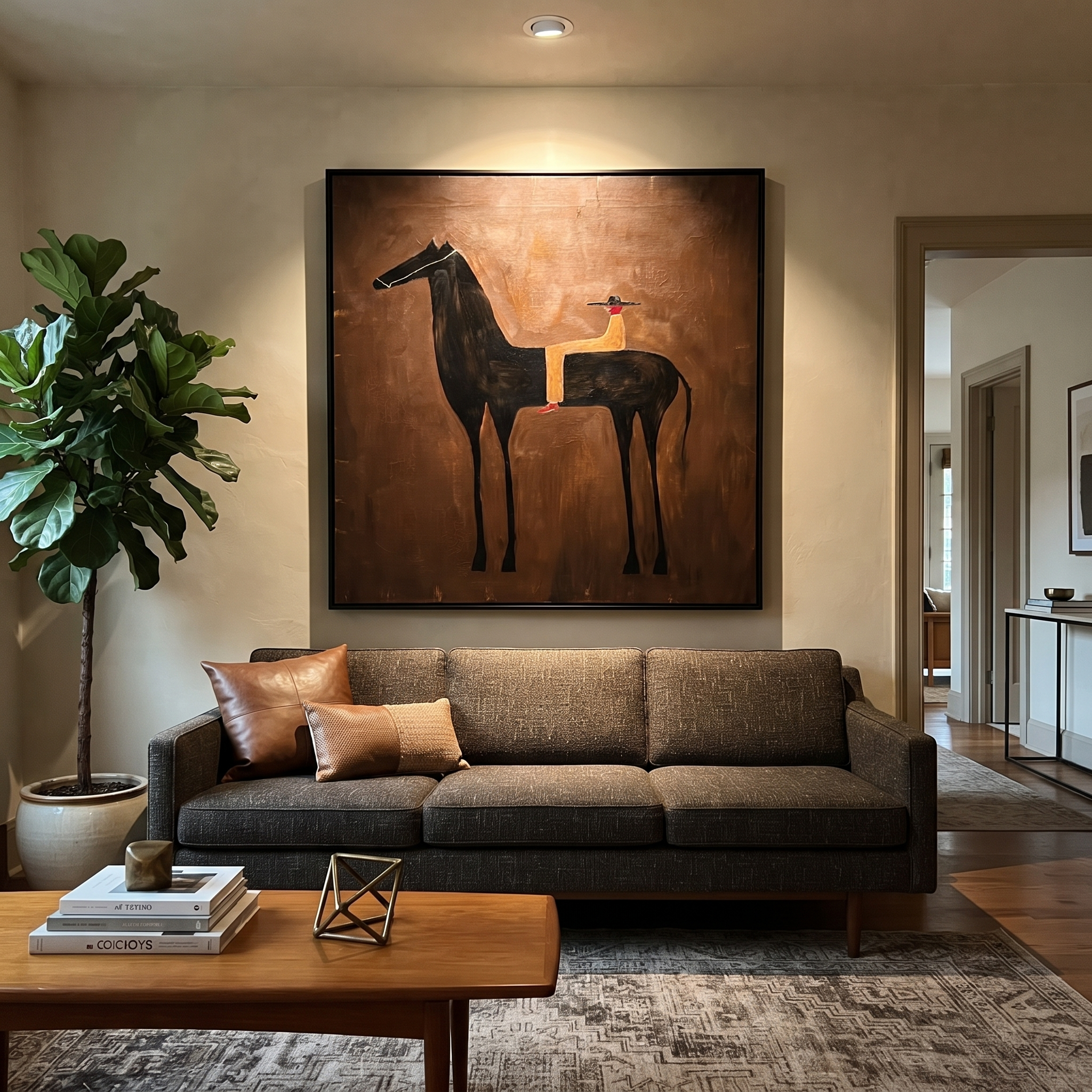 Foal Shelters beside Mother presented as a colorful interior focal point