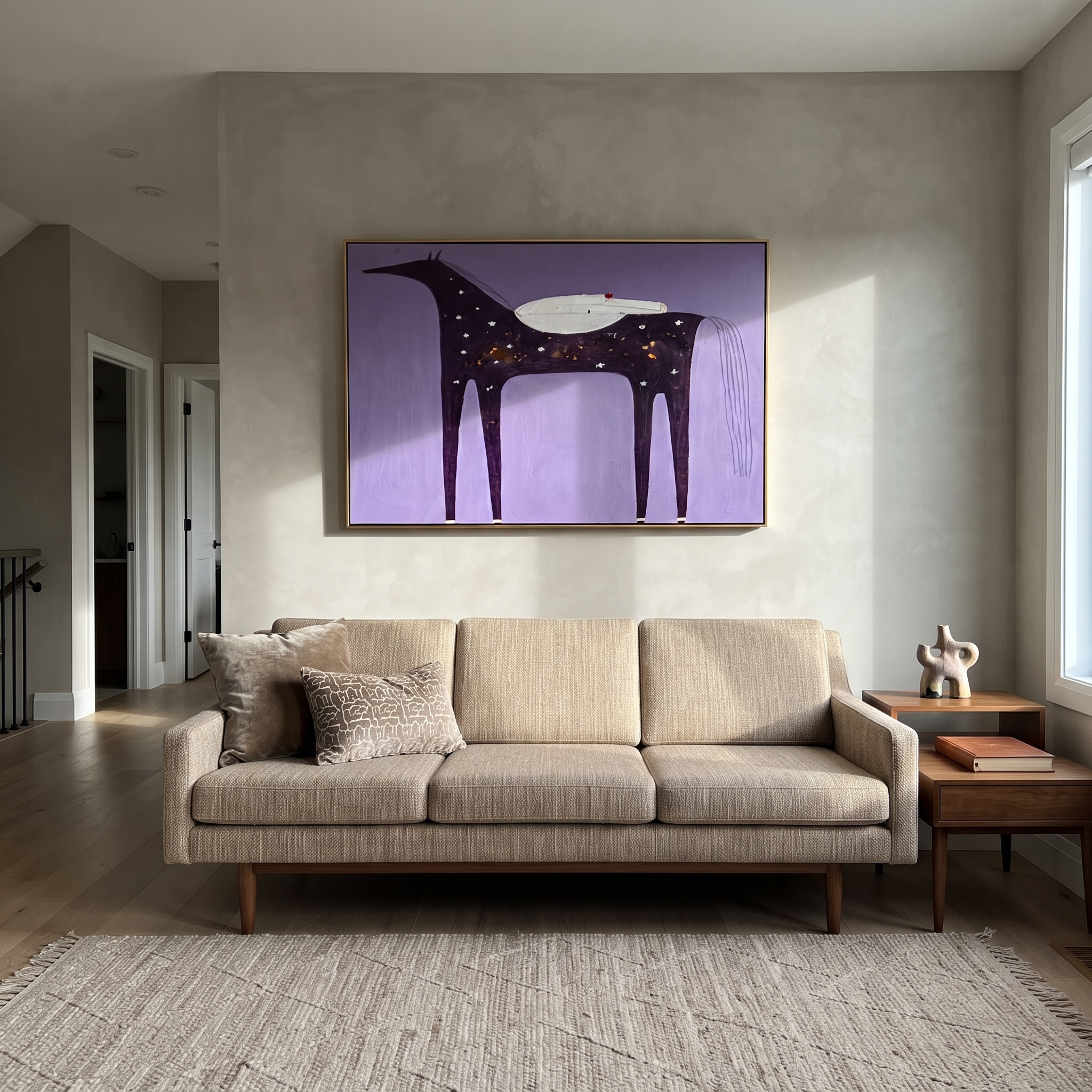 White Figure Spans Night presented as a colorful interior focal point