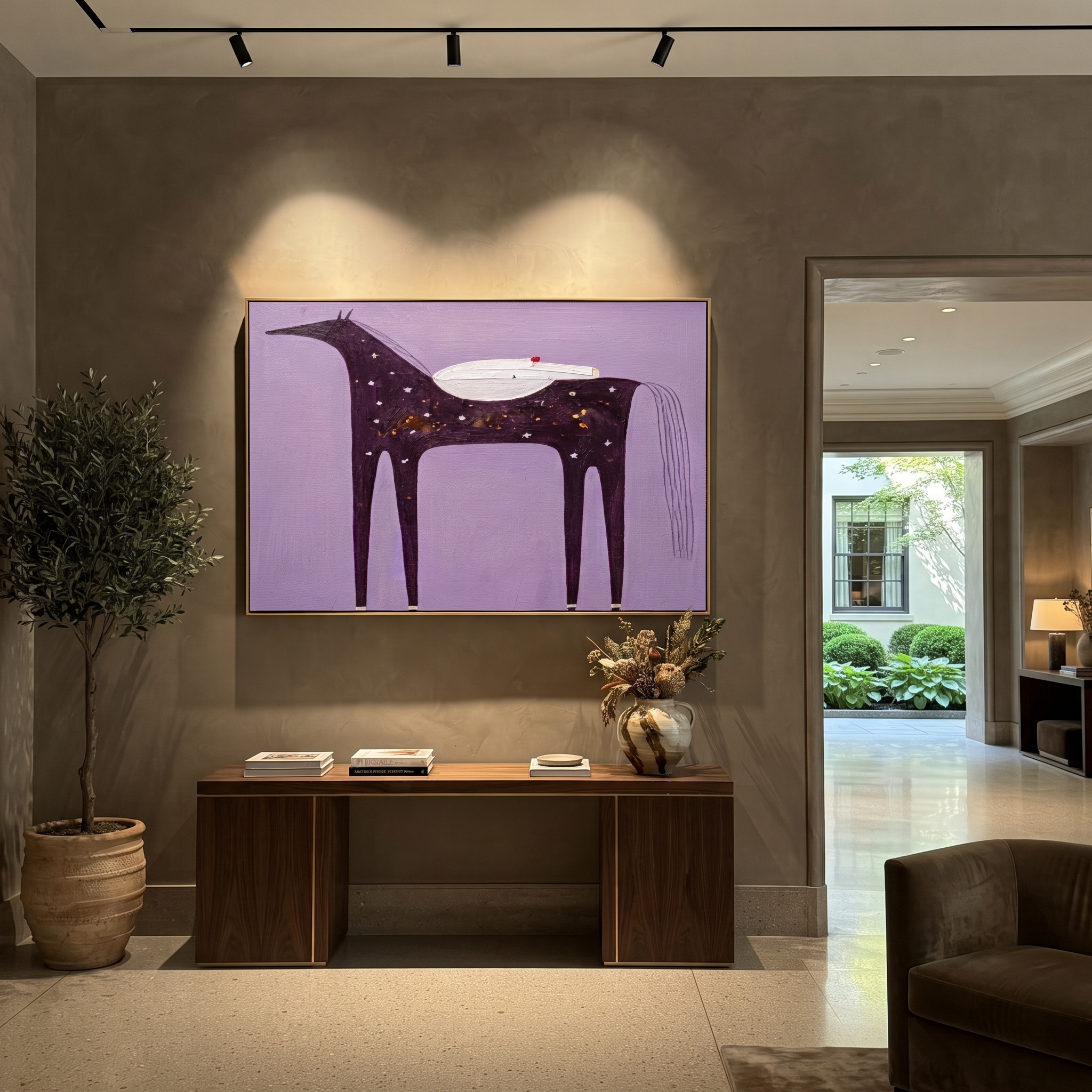 White Figure Spans Night styled with wood, linen, and modern decor