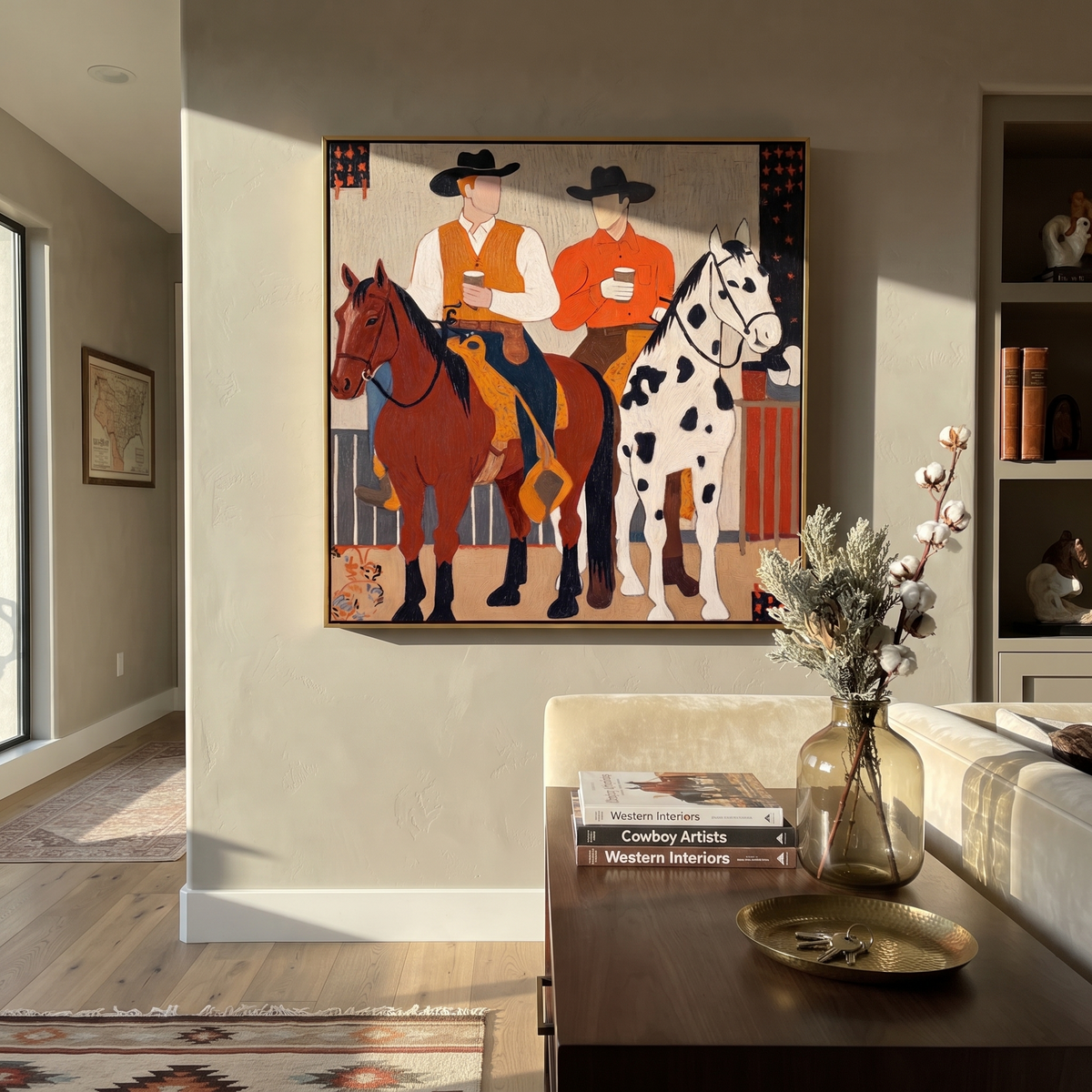 Two Cowboys Ride Together styled with warm modern furnishings