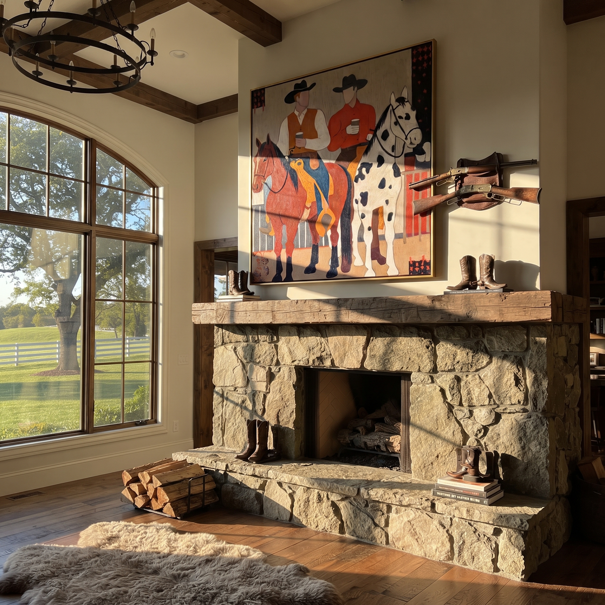Two Cowboys Ride Together styled with wood, linen, and modern decor