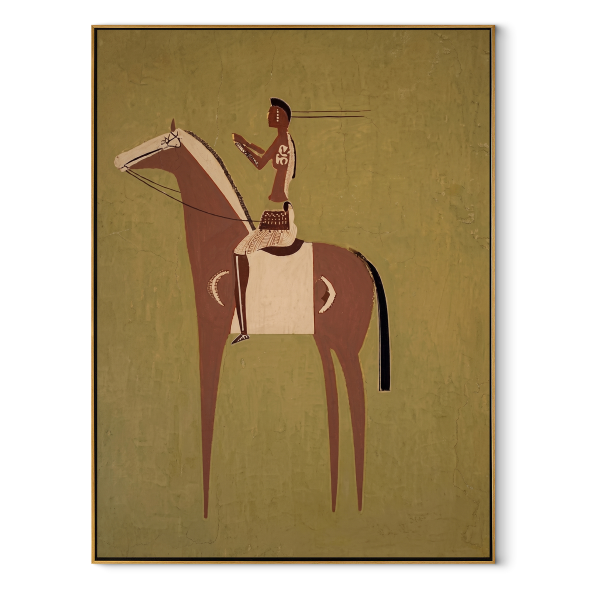 Woman Rides Chestnut Stillness equestrian horse painting, vertical canvas artwork