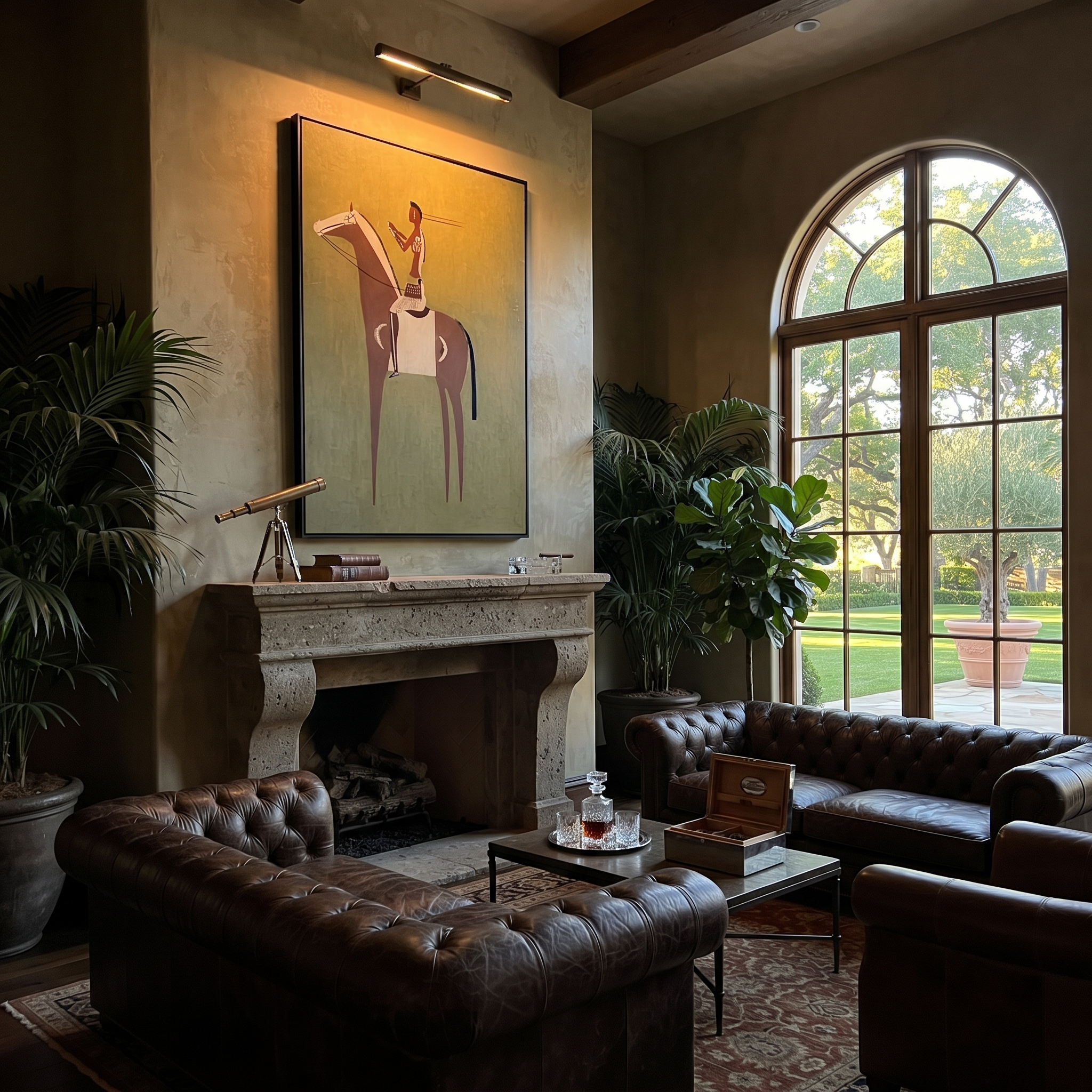 Woman Rides Chestnut Stillness displayed in a layered residential setting