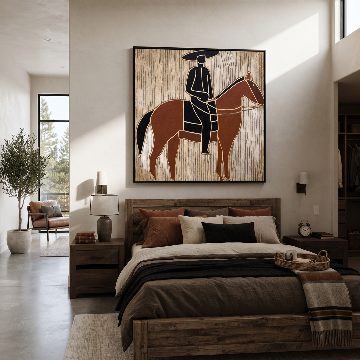 Black Lines Frame Rider styled with warm modern furnishings