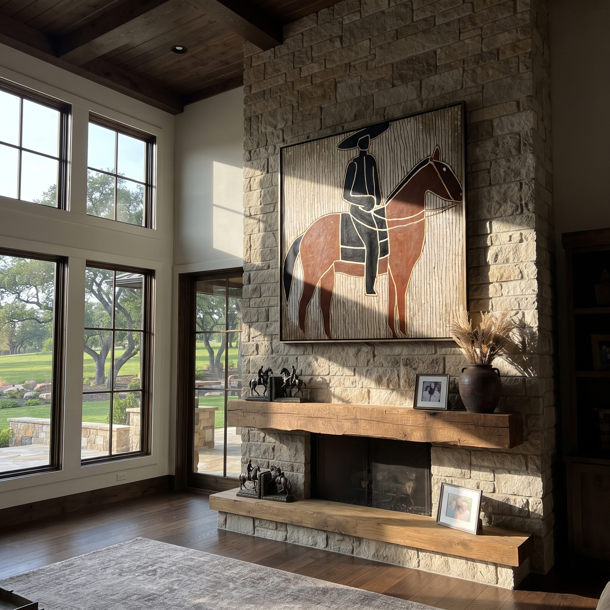Black Lines Frame Rider styled with wood, linen, and modern decor