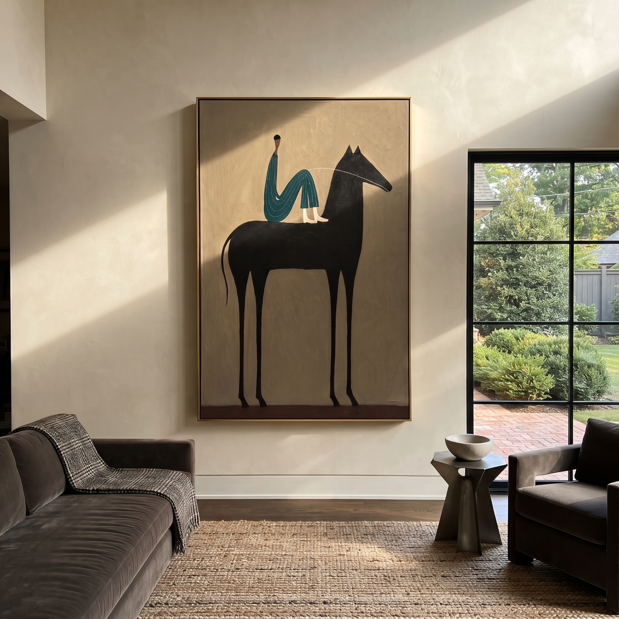 Blue Figure Sits High displayed in a collected contemporary interior