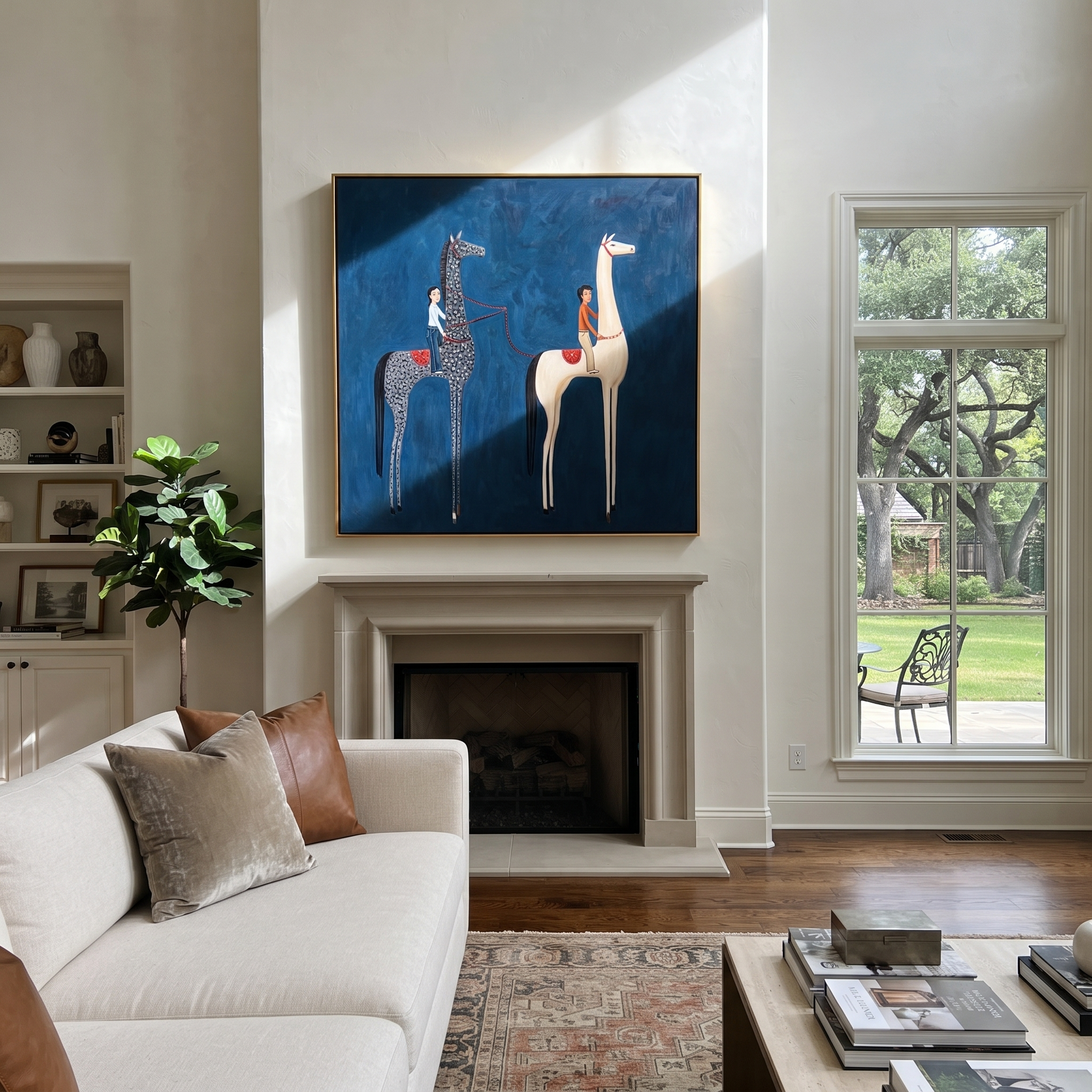 Two Riders Divide Blue styled with wood, linen, and modern decor