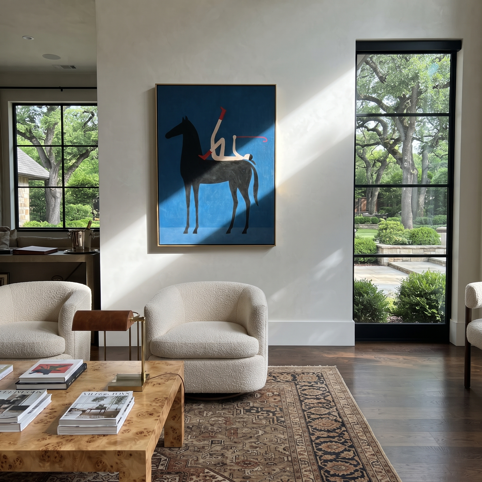 Red Boot Splits Blue presented as a colorful interior focal point