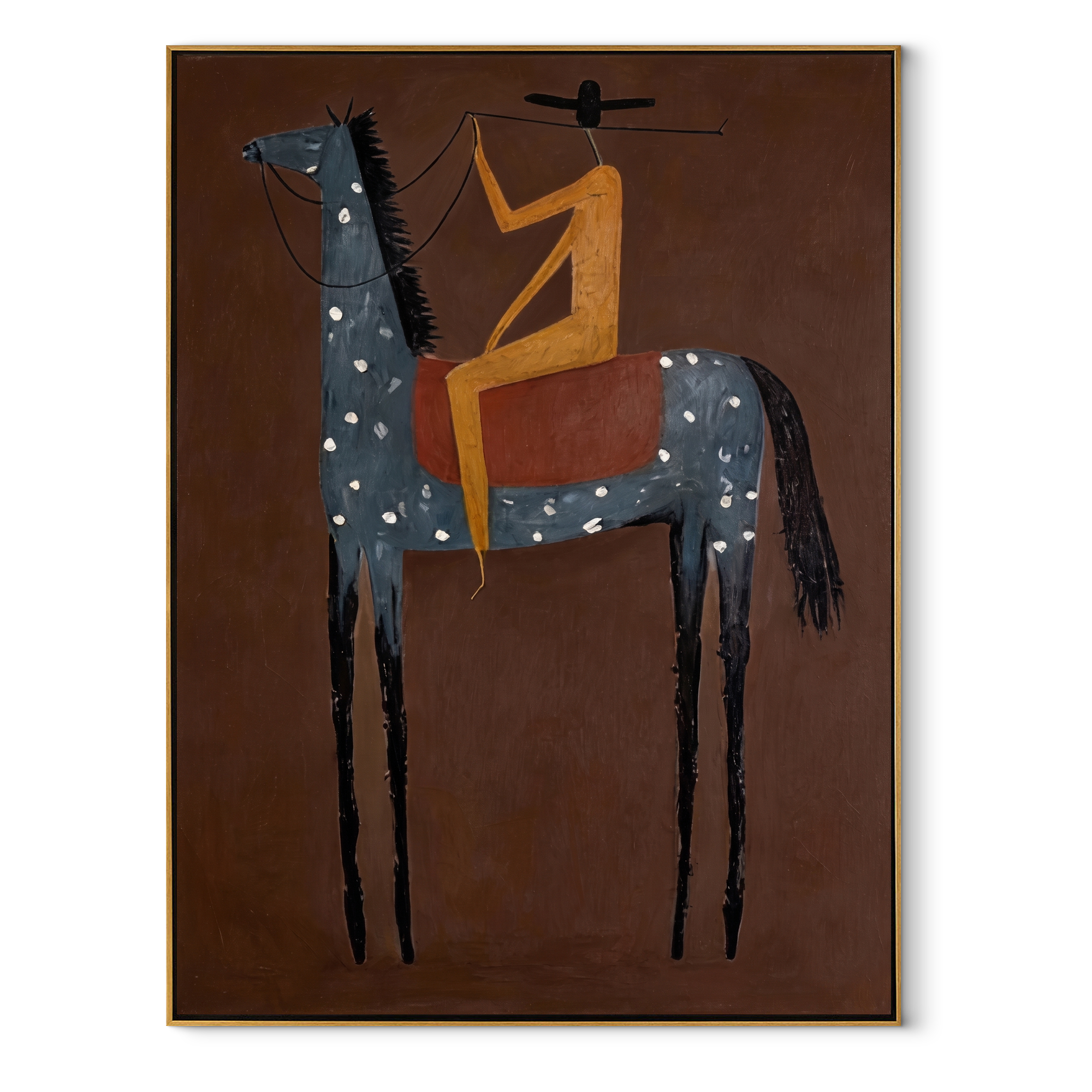 Golden Acrobat Mounts Spots equestrian horse painting, vertical canvas artwork
