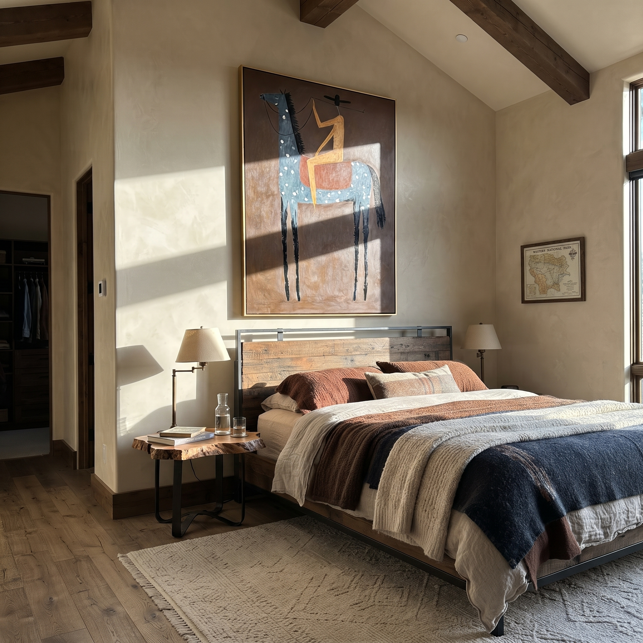 Golden Acrobat Mounts Spots styled with wood, linen, and modern decor