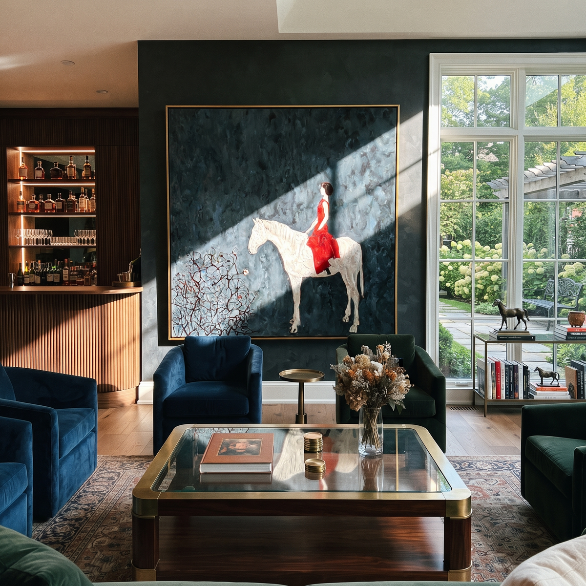 Red Dress Crosses Blue presented as a colorful interior focal point