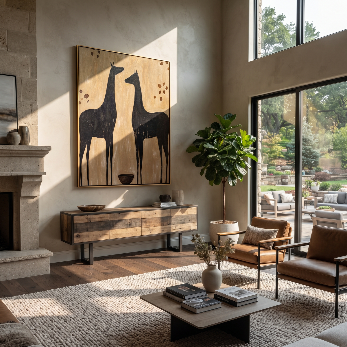 Two Black Horses Listen displayed in a collected contemporary interior