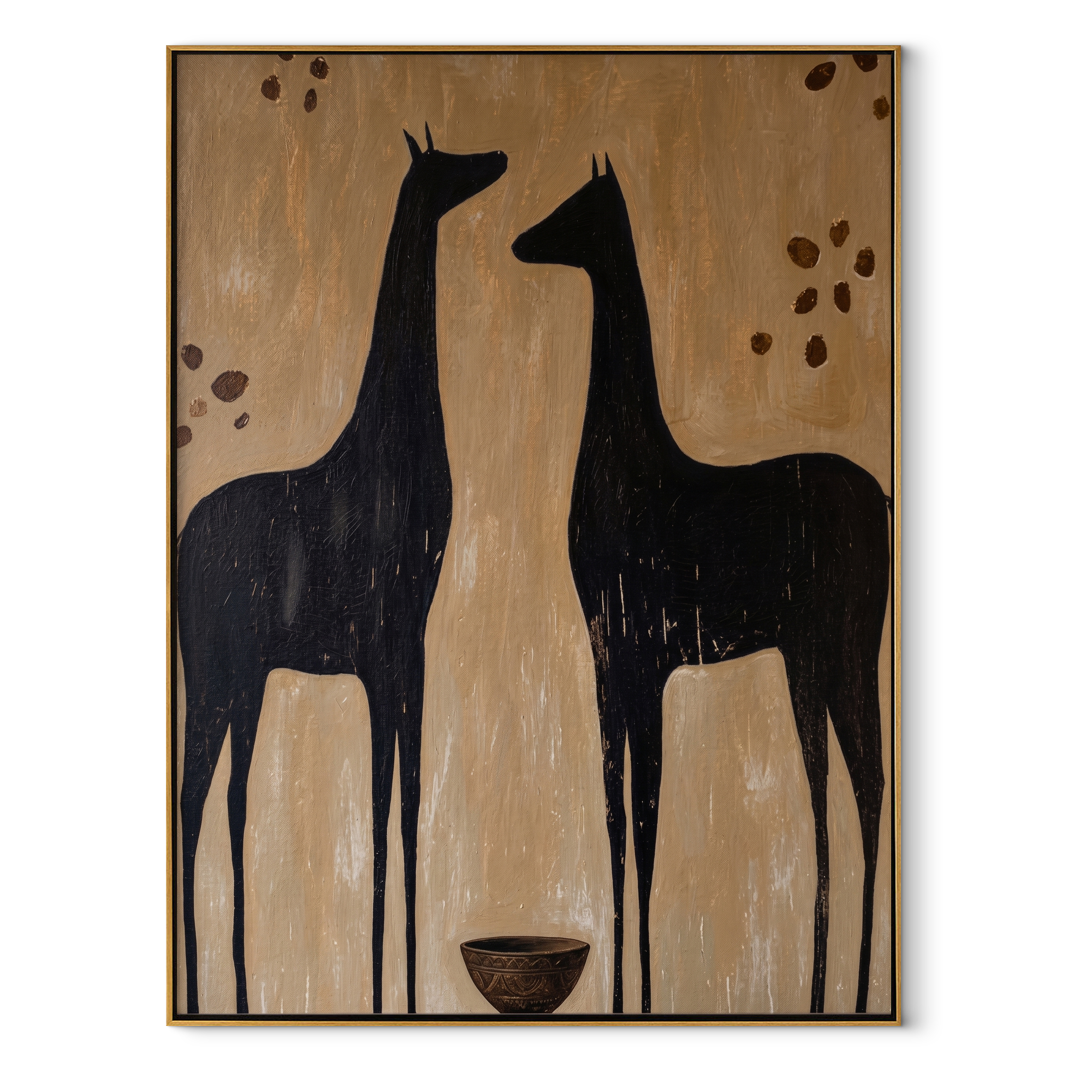Two Black Horses Listen equestrian horse painting, vertical canvas artwork