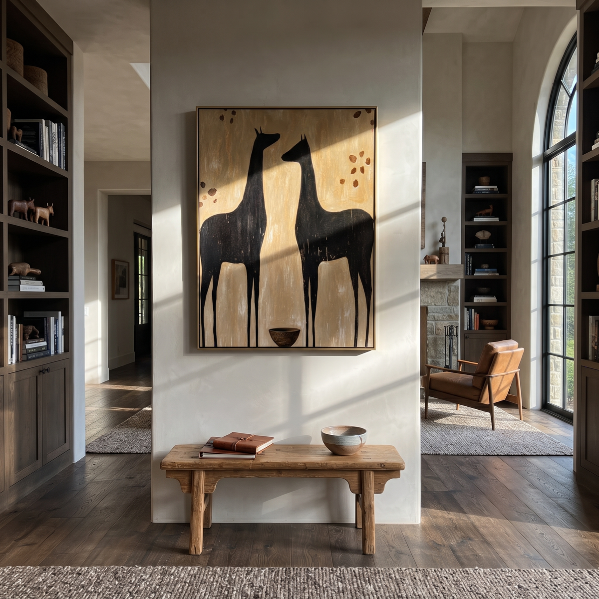 Two Black Horses Listen styled with wood, linen, and modern decor