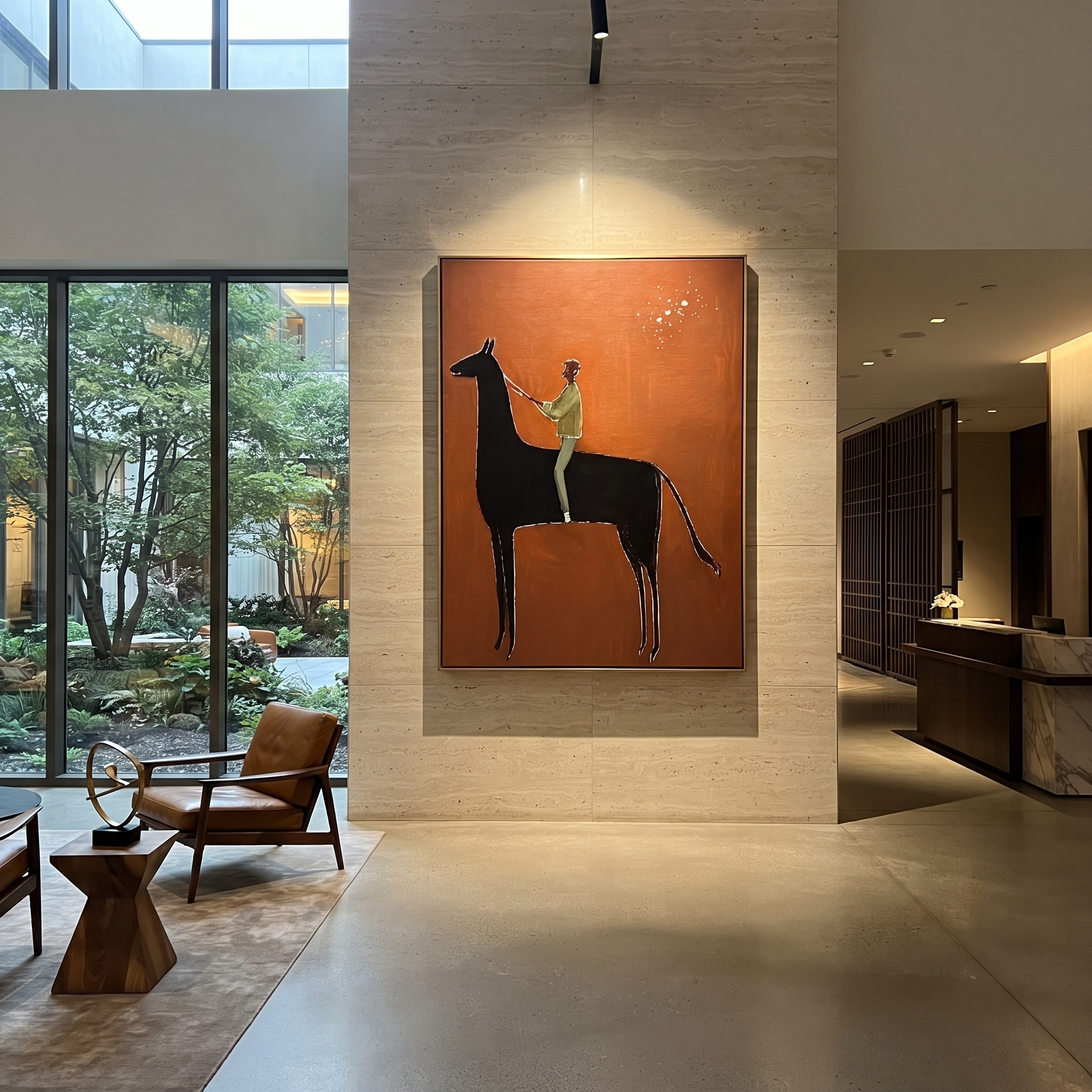 Green Rider Holds Reins displayed in a collected contemporary interior