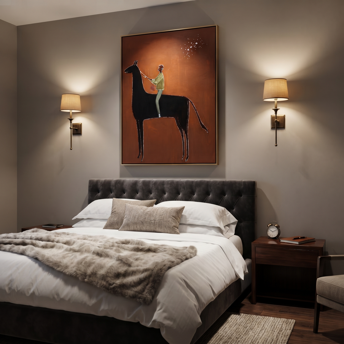 Green Rider Holds Reins displayed in a layered residential setting