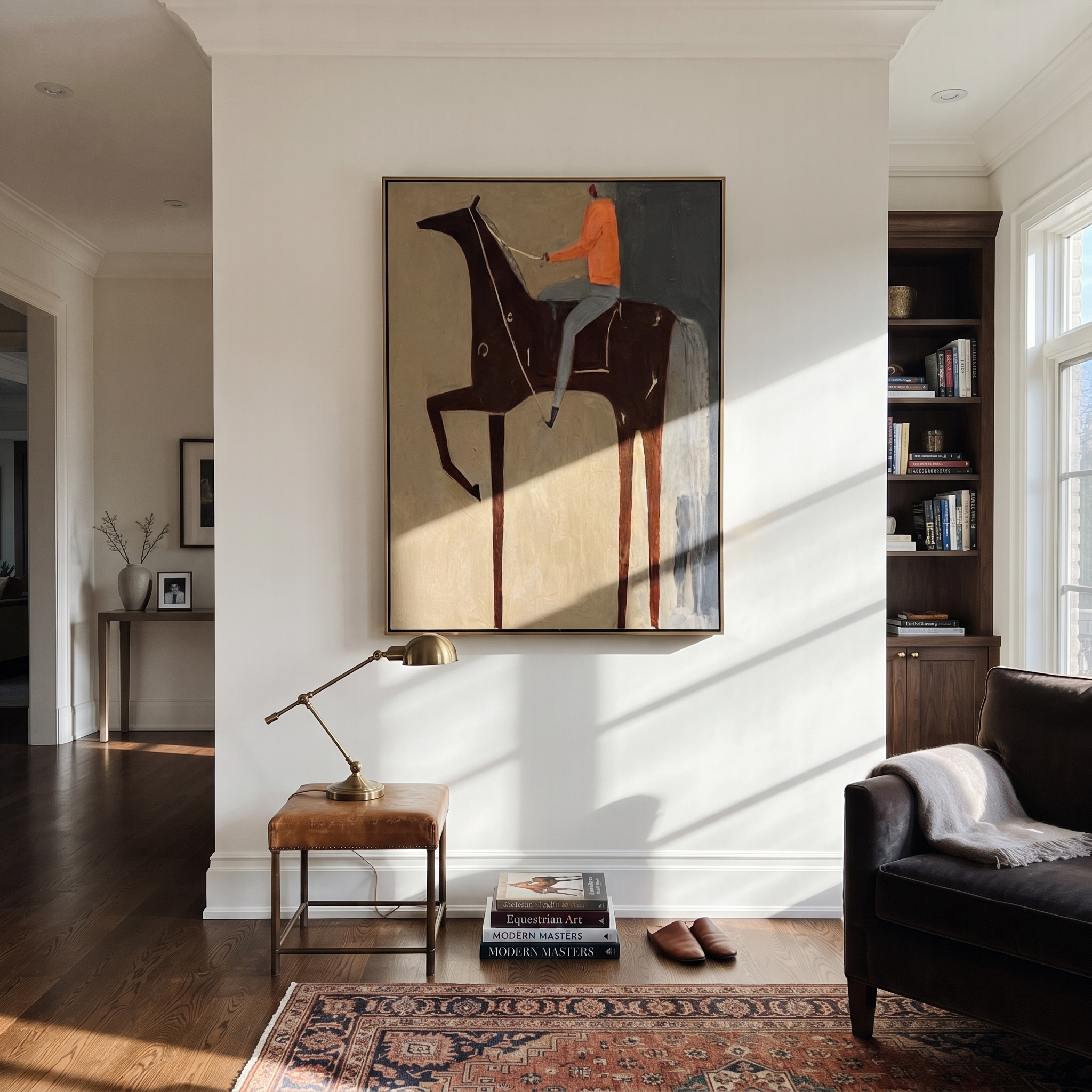Orange Rider Rises High styled with warm modern furnishings