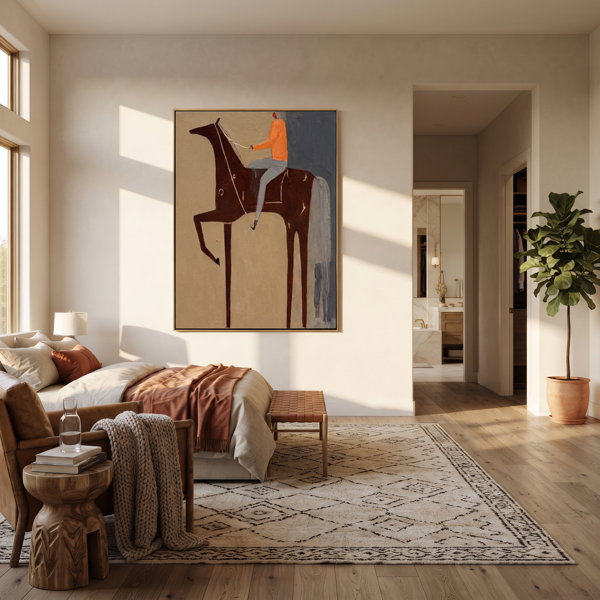 Orange Rider Rises High presented as a colorful interior focal point