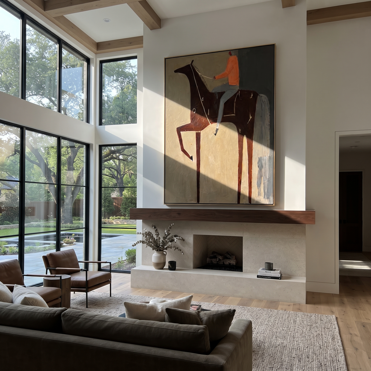 Orange Rider Rises High styled with wood, linen, and modern decor