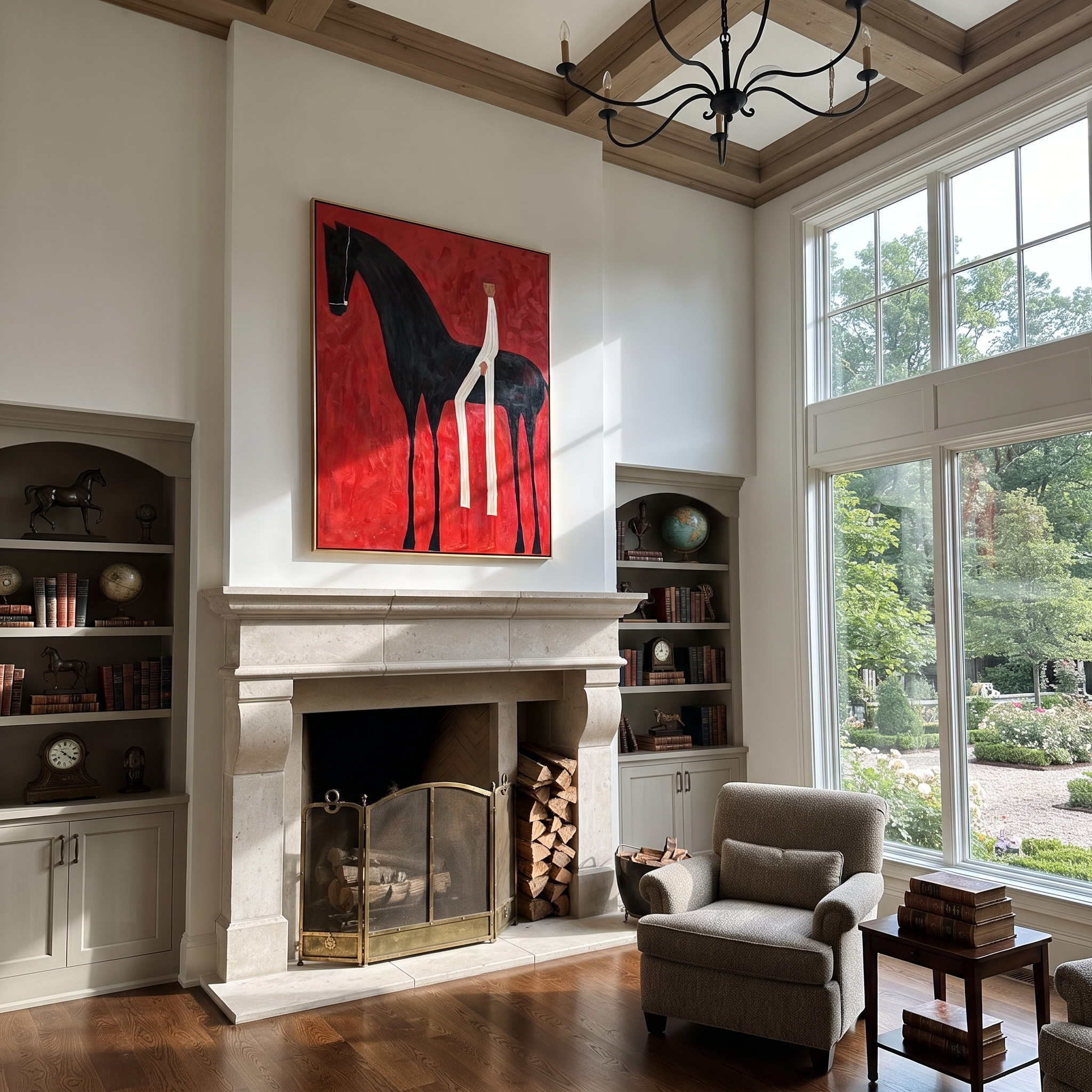 White Figure Splits Crimson styled with warm modern furnishings