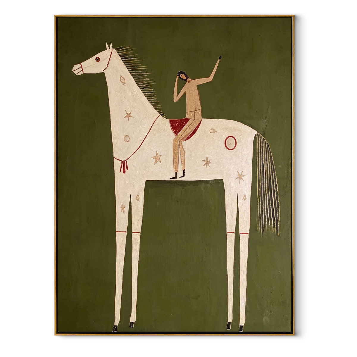 Raised Arm Rides Ivory equestrian horse painting, vertical canvas artwork