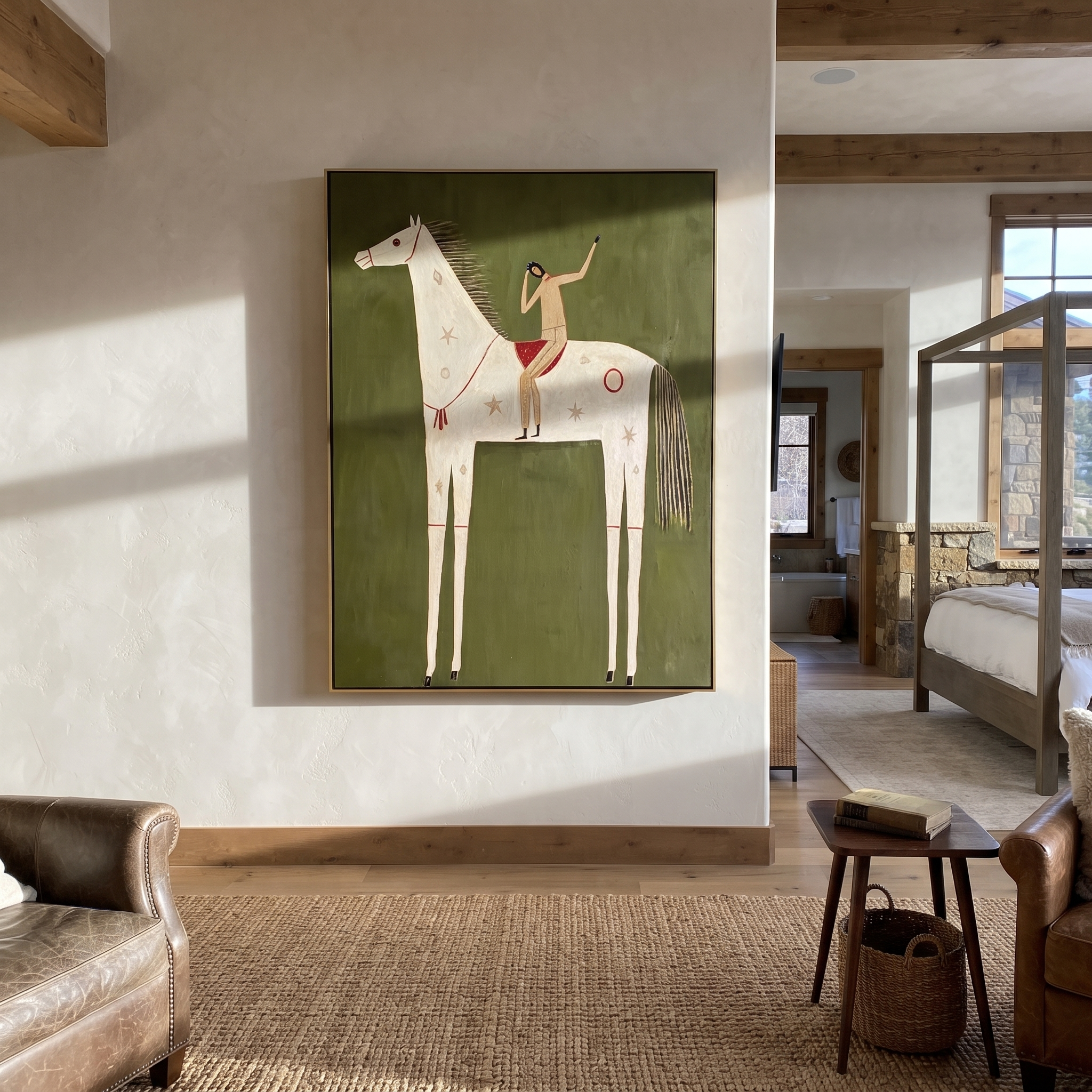 Raised Arm Rides Ivory displayed in a layered residential setting