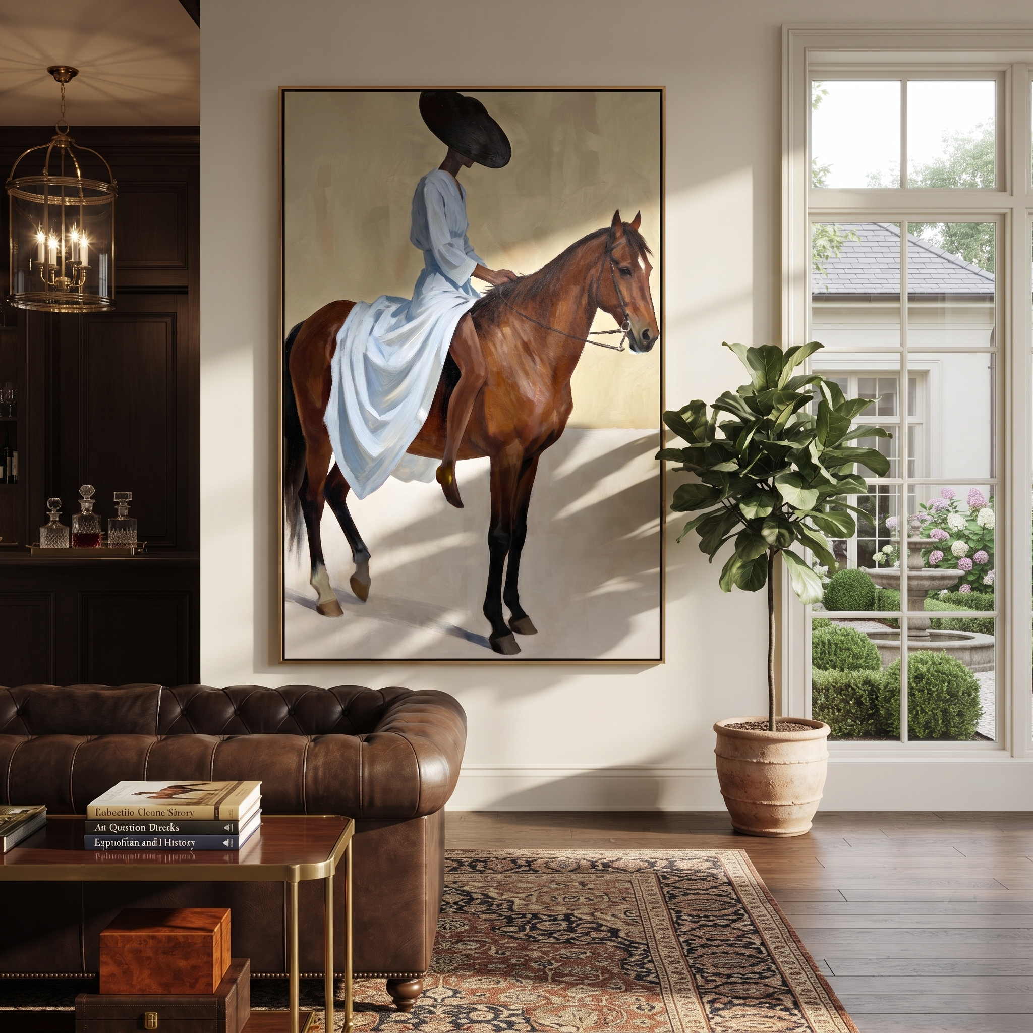 Blue Dress Rides Brown displayed in a collected contemporary interior
