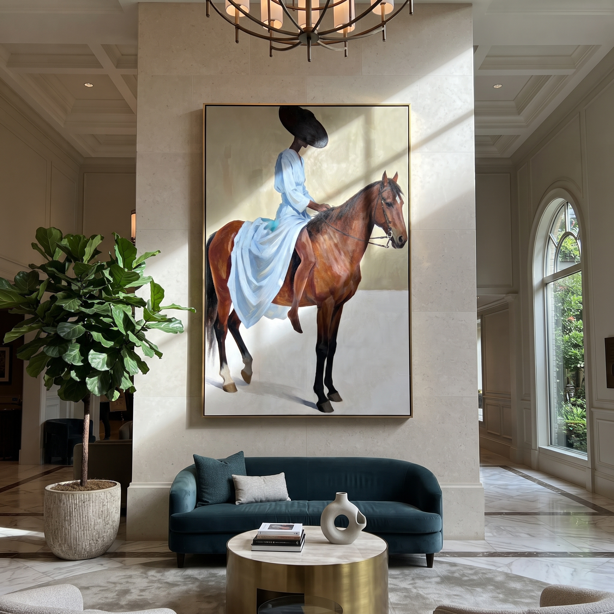 Blue Dress Rides Brown presented as a colorful interior focal point