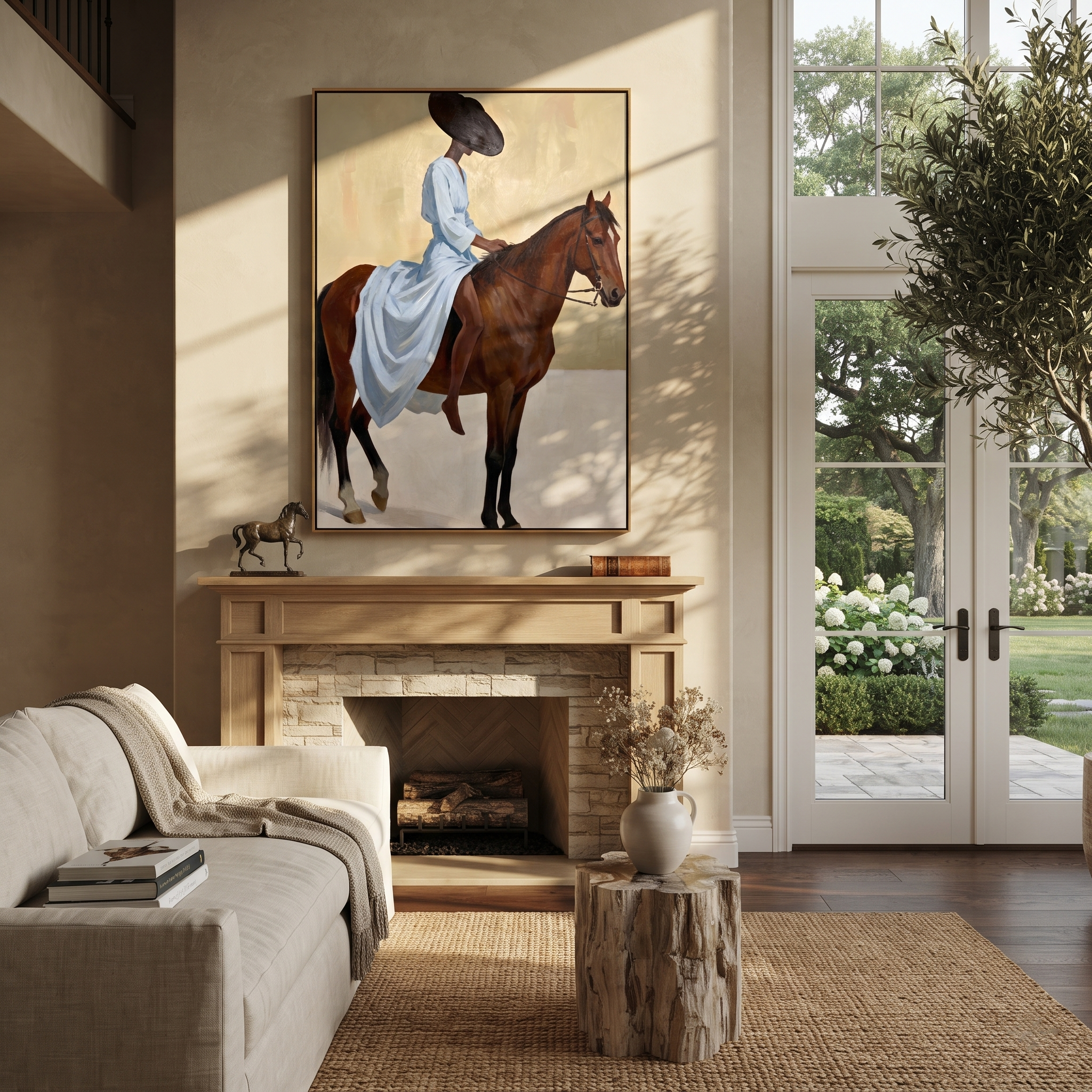 Blue Dress Rides Brown displayed in a layered residential setting