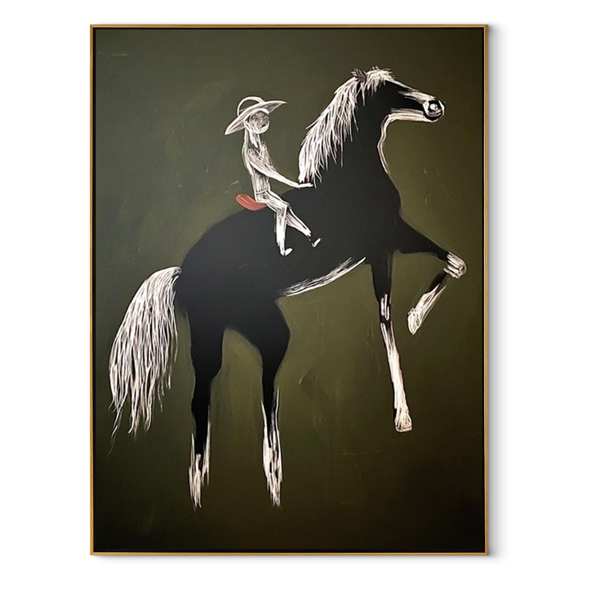 White Lines Ride Thunder equestrian horse painting, vertical canvas artwork