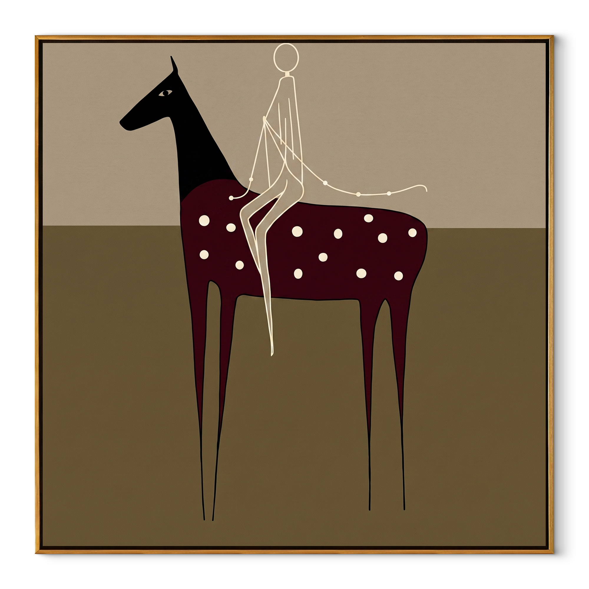 White Reins Cross Spots equestrian horse painting, square canvas artwork