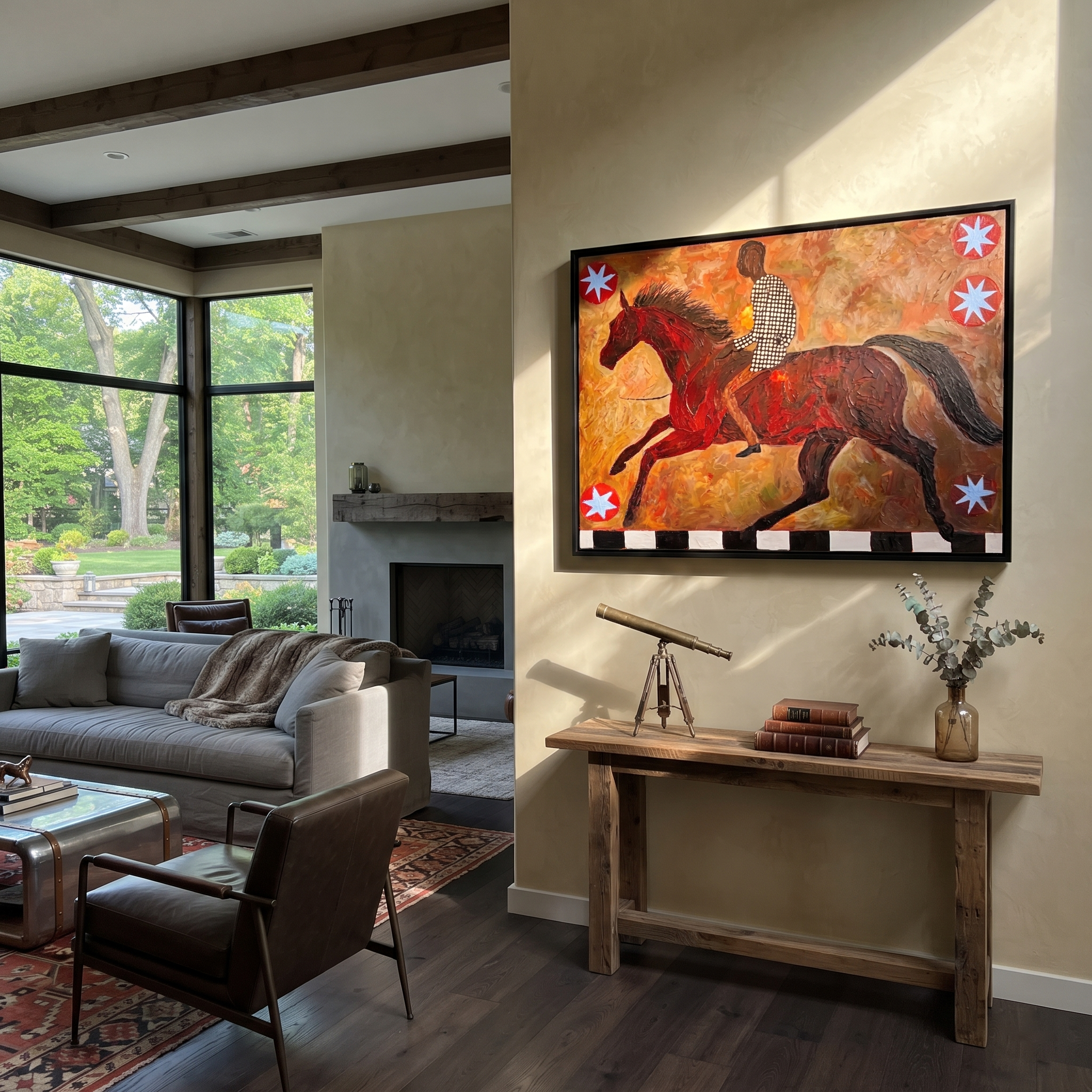 Checkered Rider Chases Stars presented as a colorful interior focal point