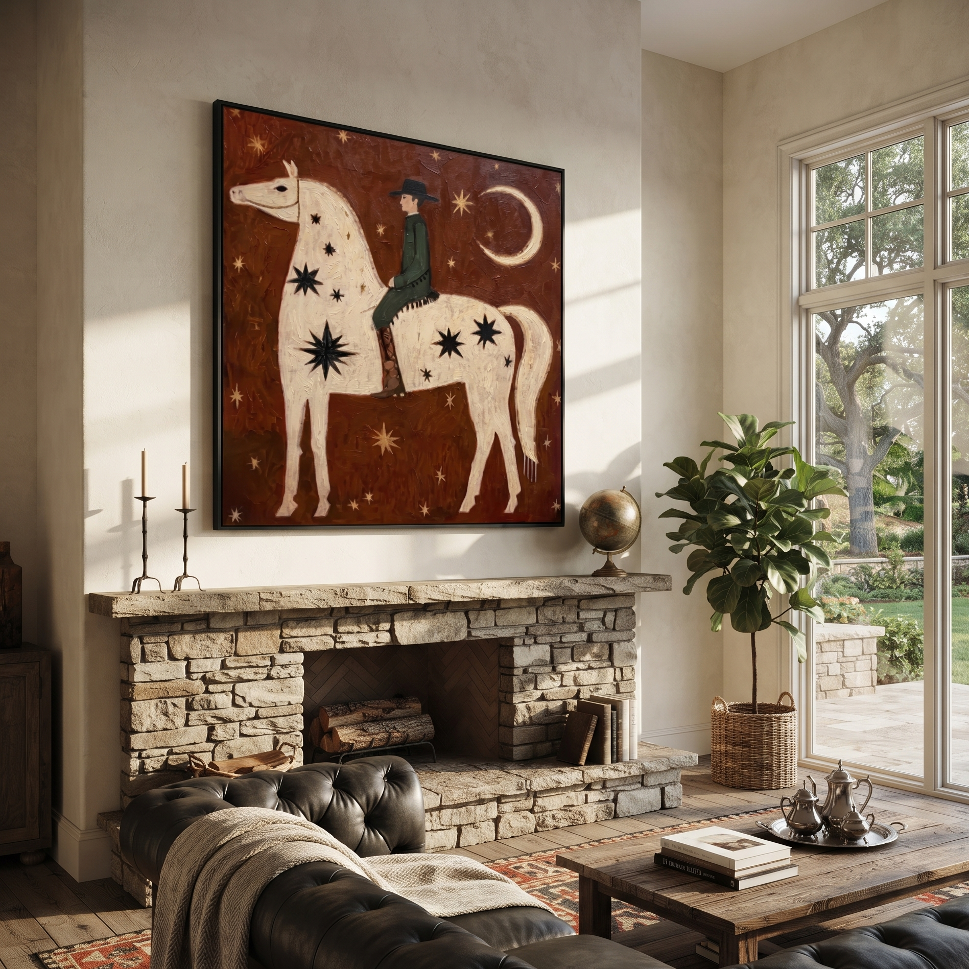 Green Rider Follows Crescent displayed in a collected contemporary interior