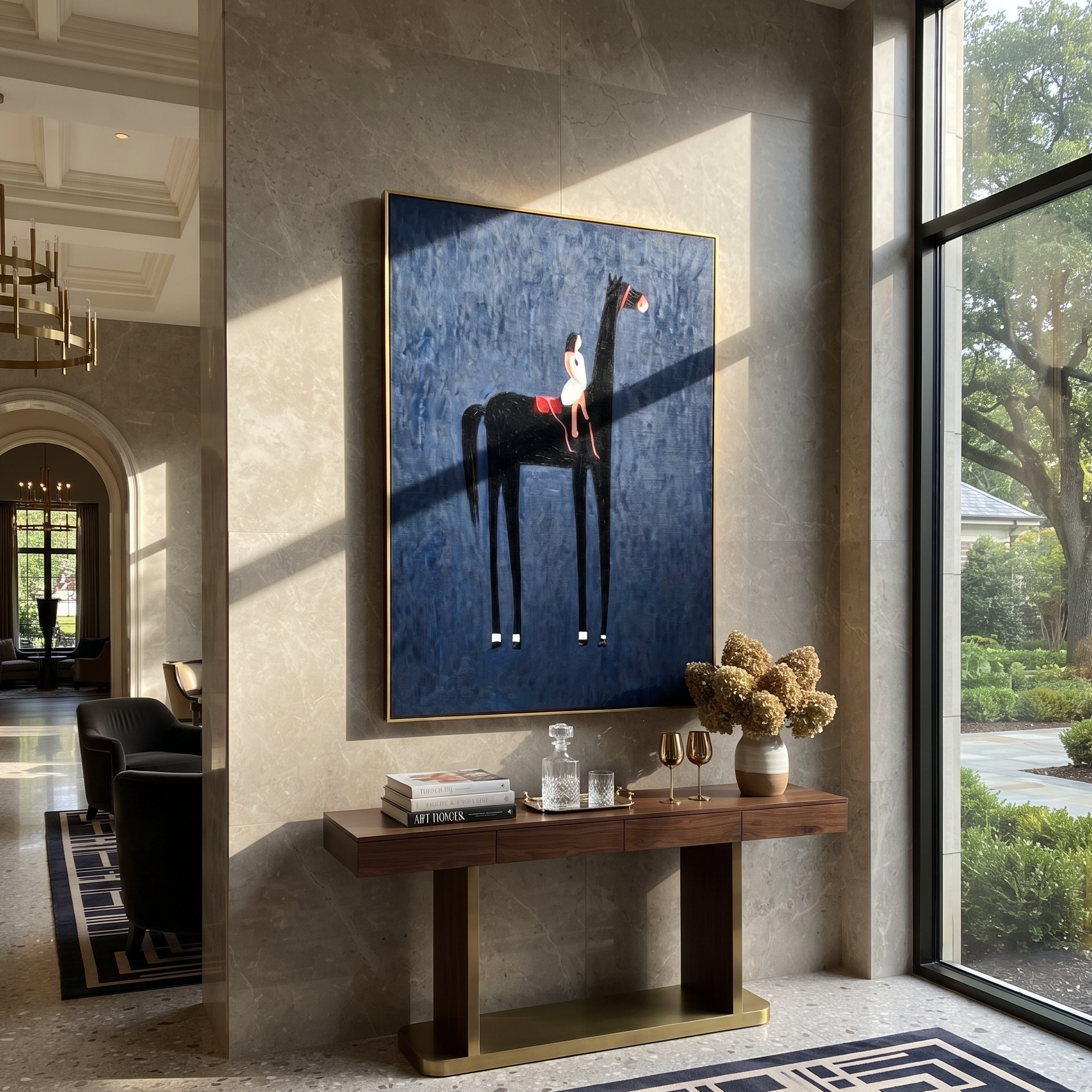 Red Boot Touches Midnight displayed in a collected contemporary interior