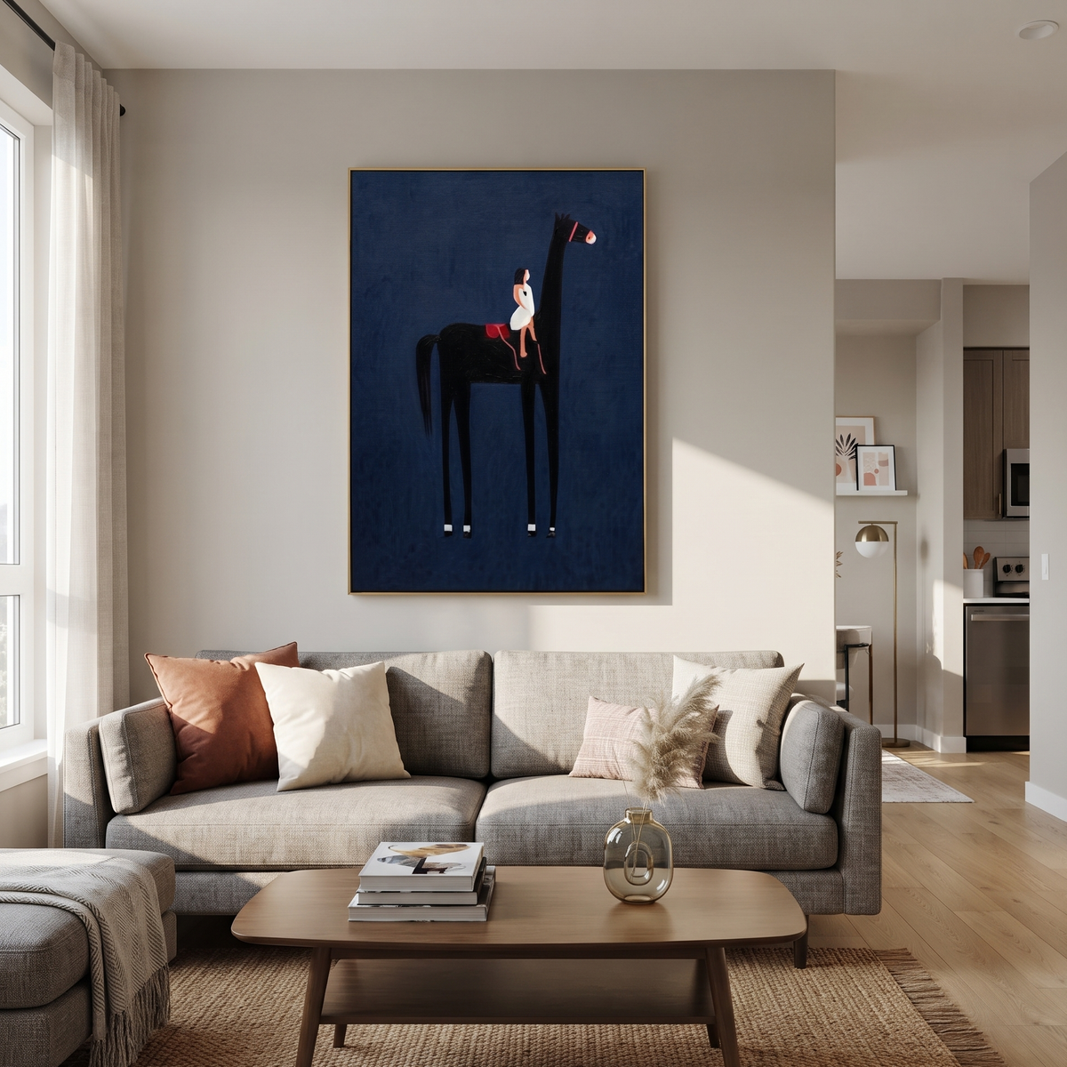Red Boot Touches Midnight displayed in a layered residential setting
