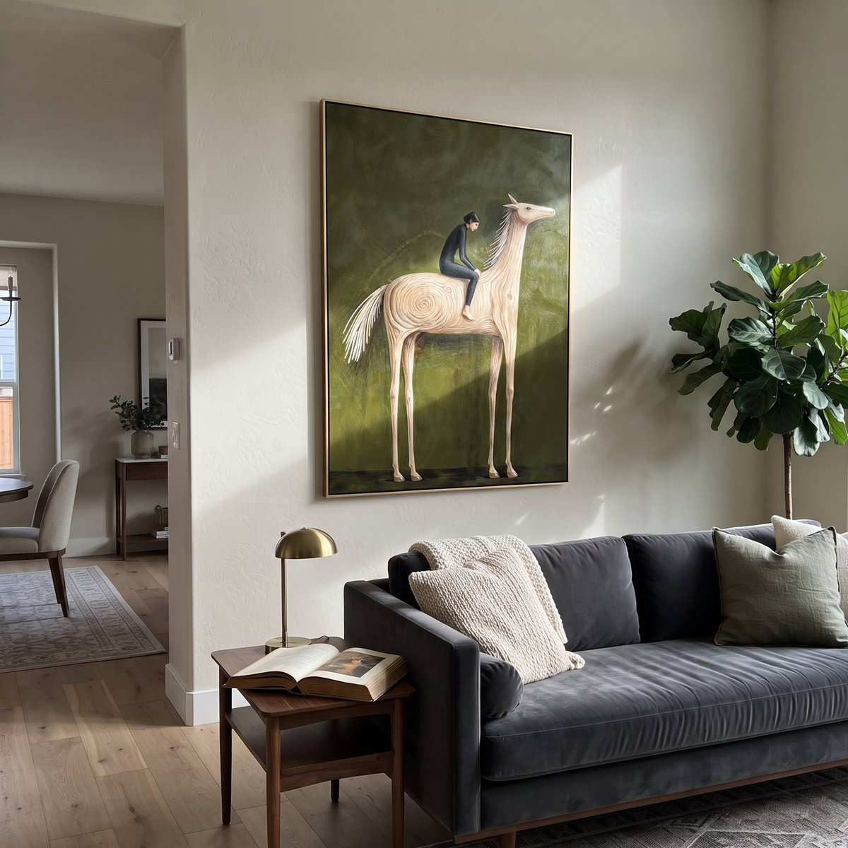 Black Rider Rides Ivory presented as a colorful interior focal point