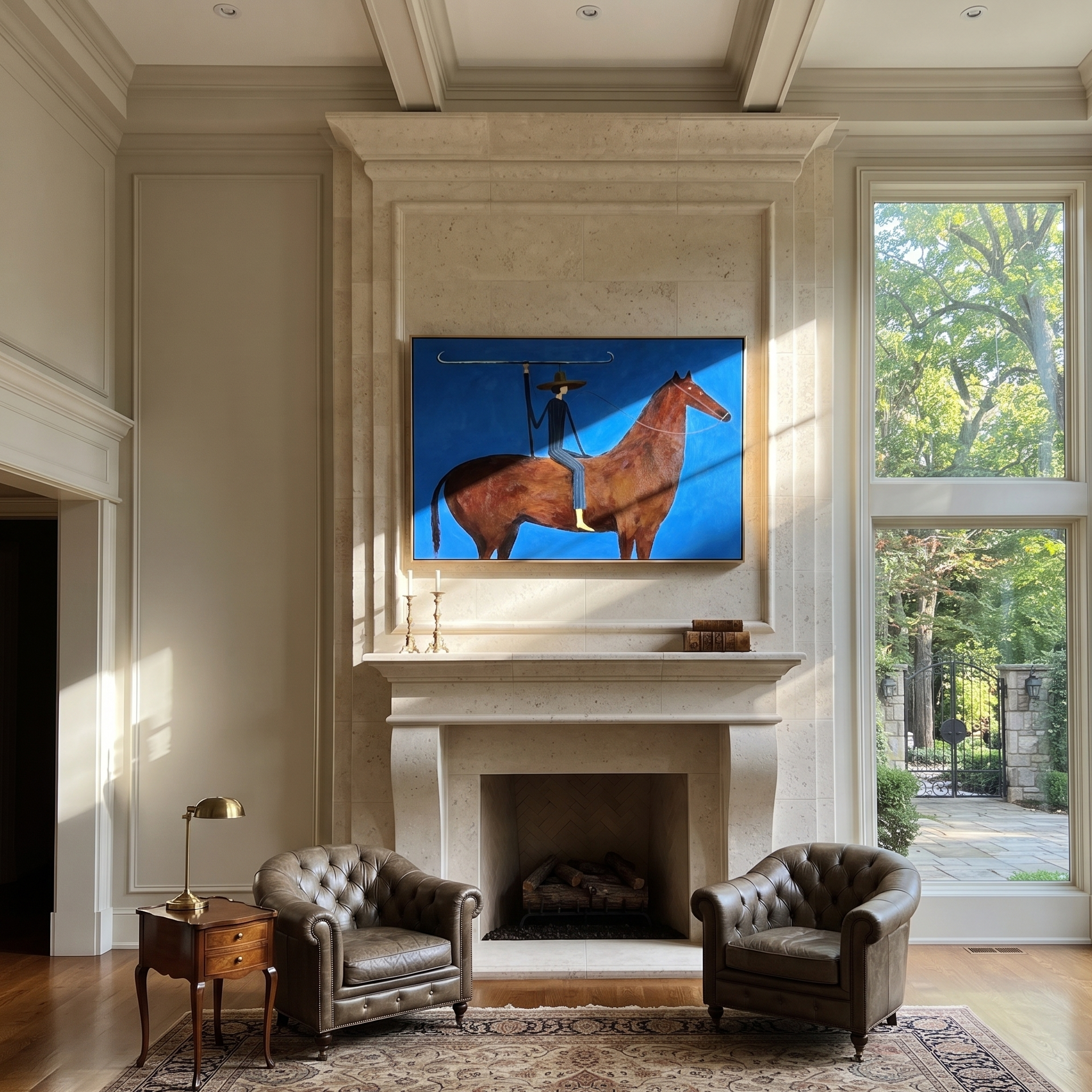 Blue Rider Carries Horizon displayed in a collected contemporary interior