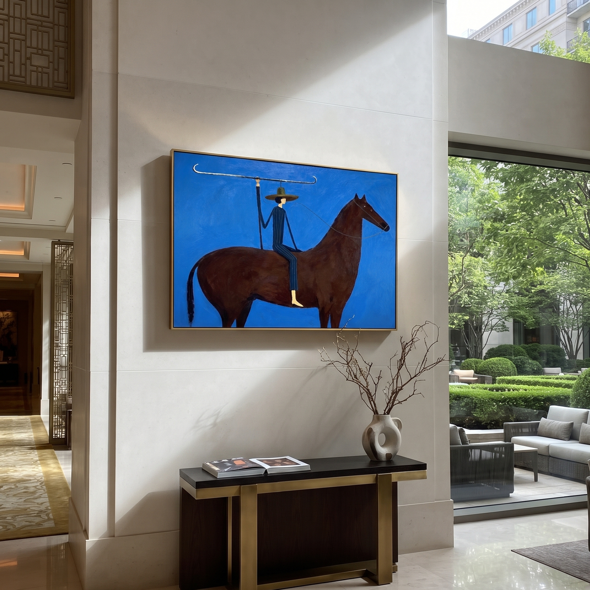 Blue Rider Carries Horizon styled with wood, linen, and modern decor